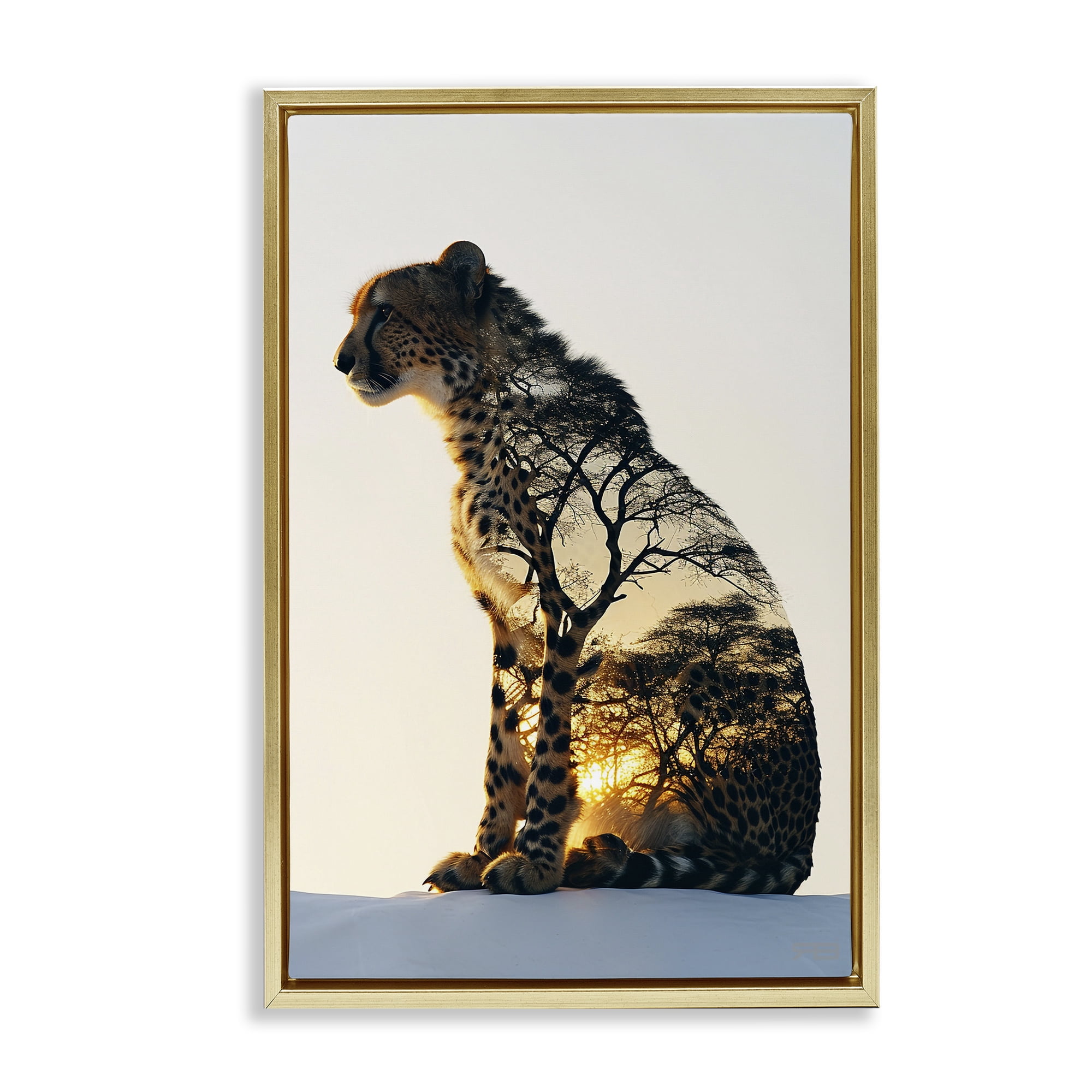 Stupell Industries Leopard with Silhouette Animals & Insects Painting Gold Floater Framed Canvas Art Print Wall Art, 17 x 25