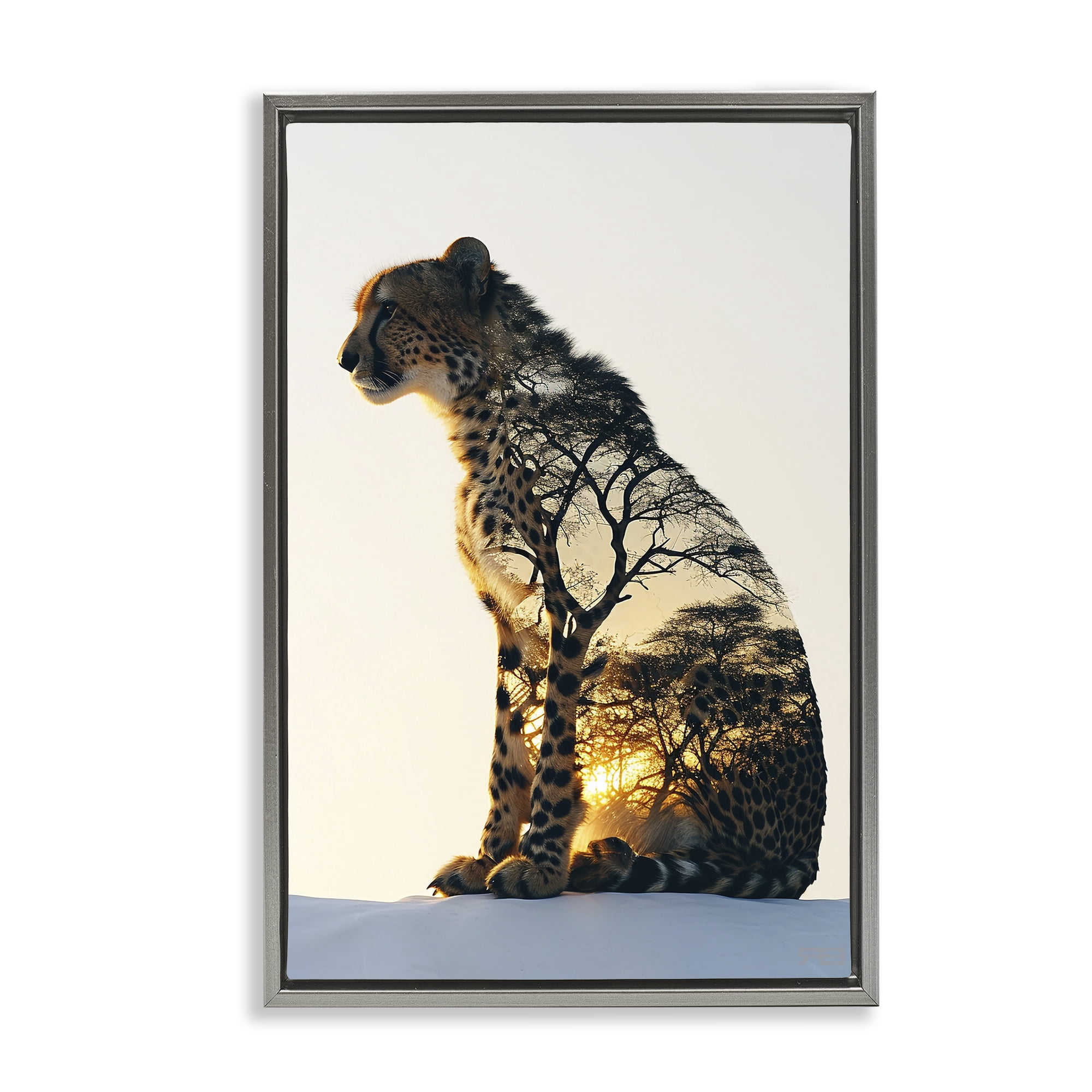 Stupell Industries Leopard with Silhouette Animals & Insects Painting Gray Floater Framed Canvas Art Print Wall Art, 17 x 25