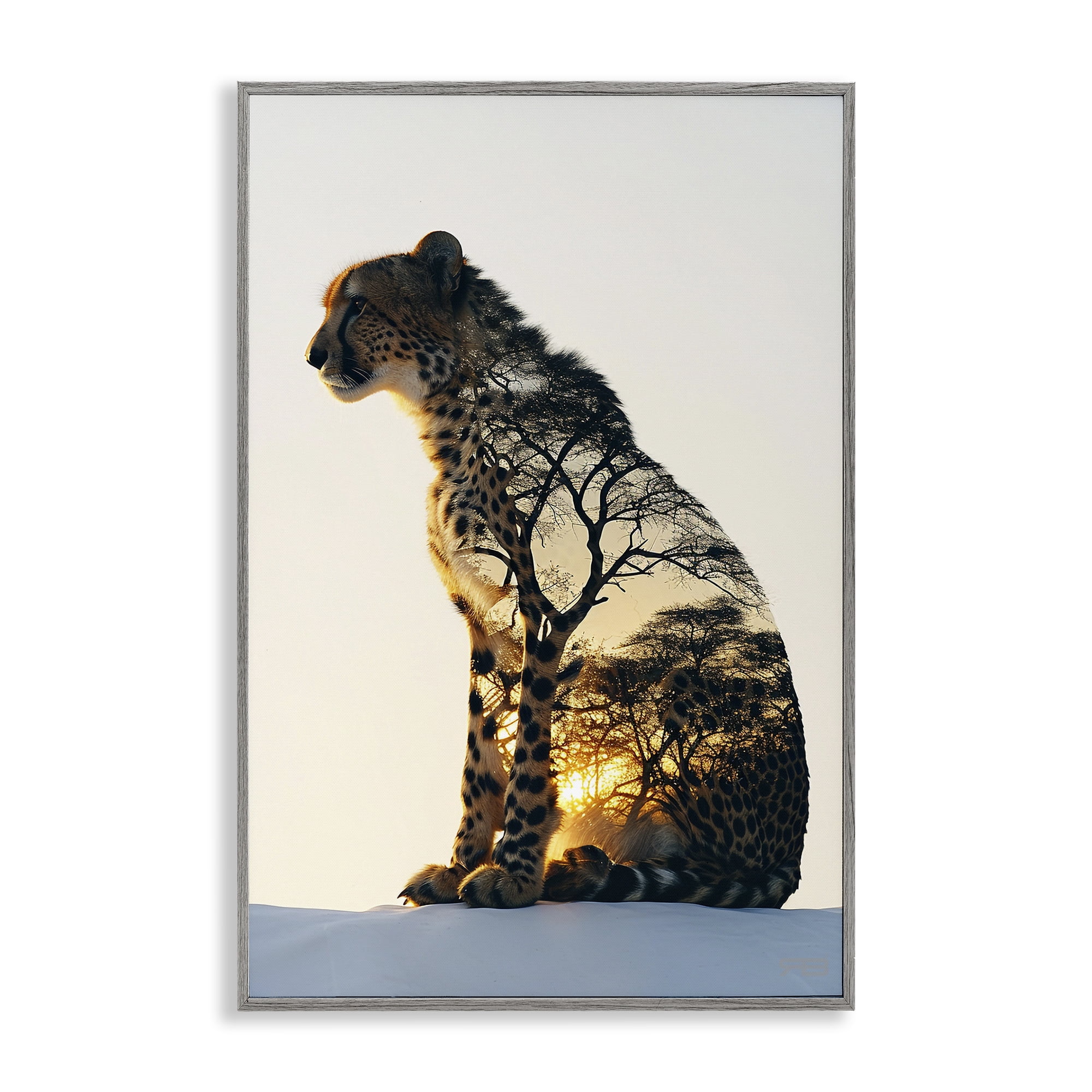 Stupell Industries Leopard with Silhouette Animals & Insects Painting Gray Framed Art Print Wall Art, 16 x 24