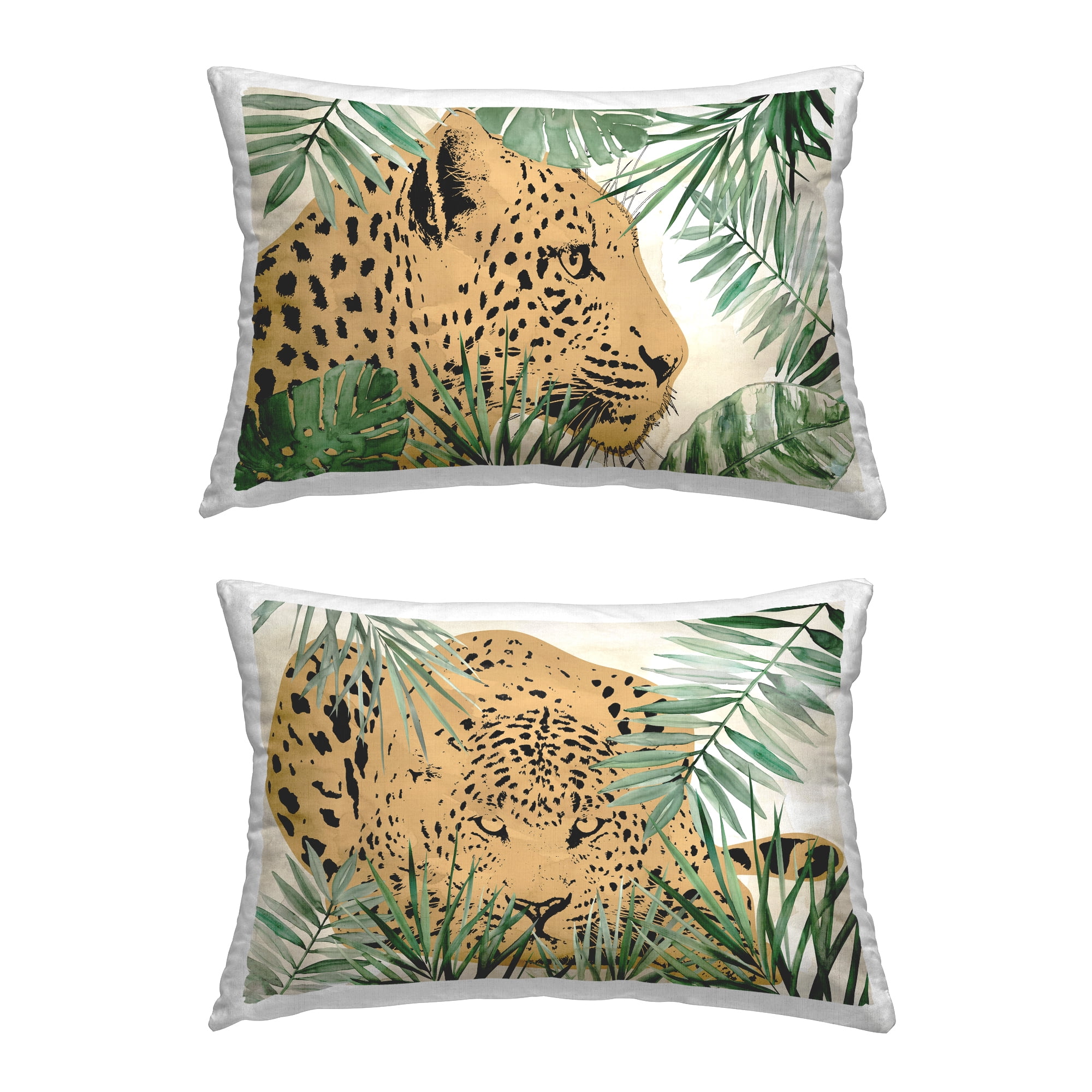 Stupell Industries Leopards Among Palm Leaves Decorative Printed Throw Pillow Design by Carol Robinson.