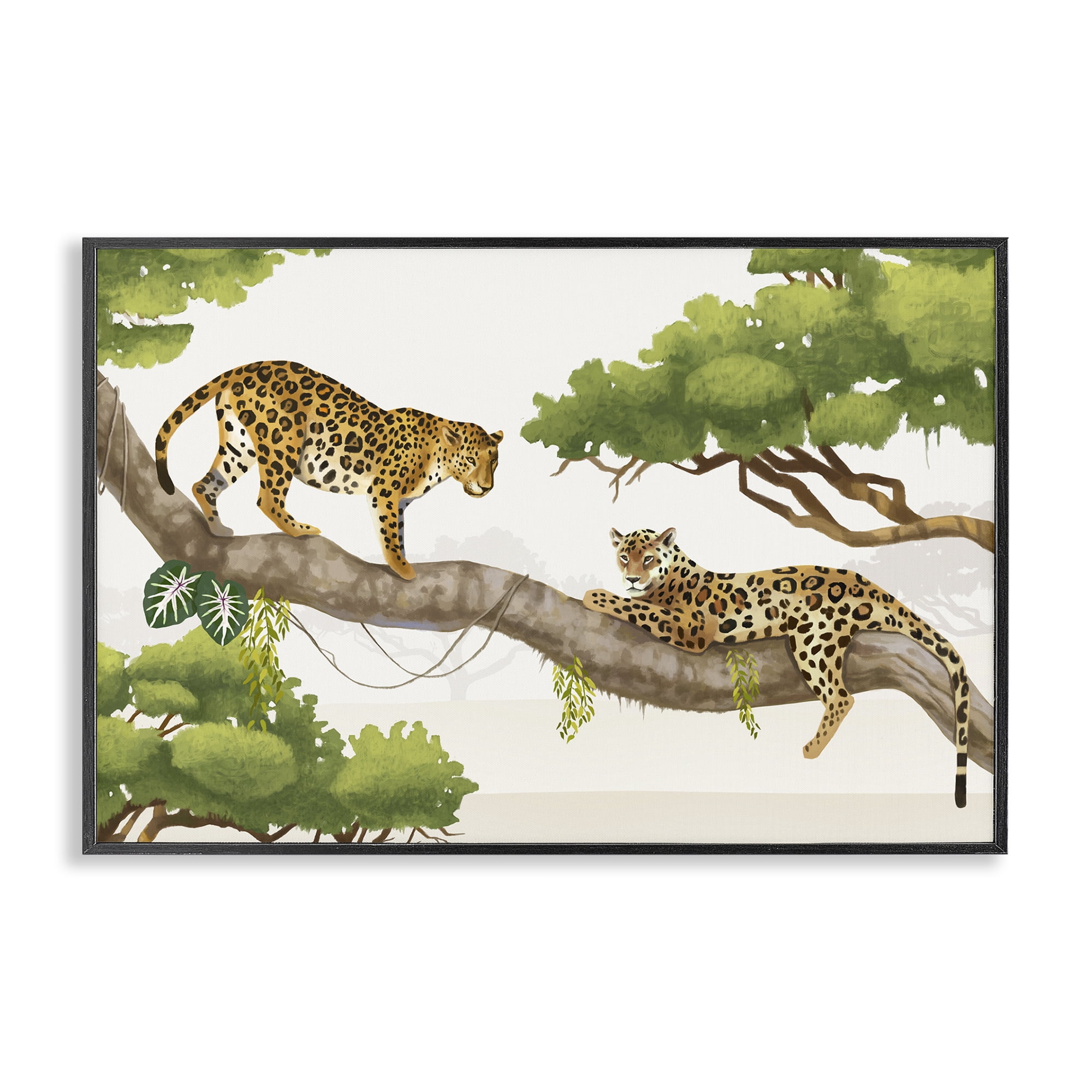 Stupell Industries Leopards Prowling on Branch Animals & Insects Painting Black Framed Art Print Wall Art, 18 x 12