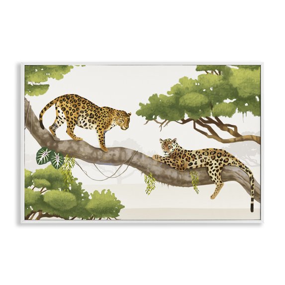 Stupell Industries Leopards Prowling on Branch Animals & Insects Painting White Framed Art Print Wall Art, 24 x 16
