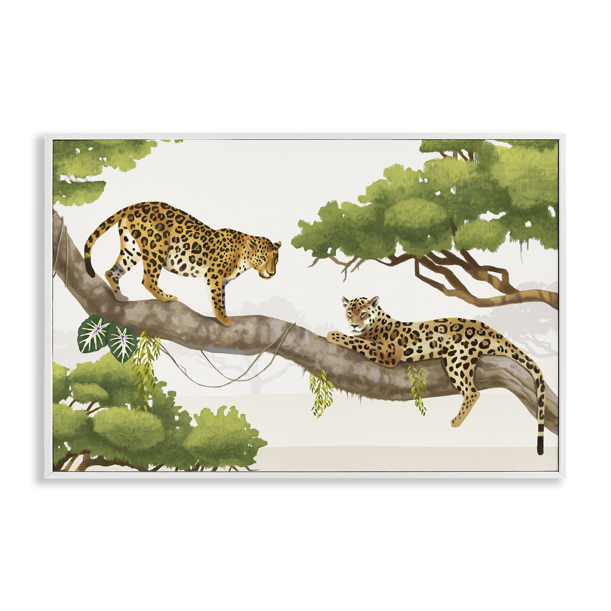 Stupell Industries Leopards Prowling on Branch Animals & Insects Painting White Framed Art Print Wall Art, 30 x 20