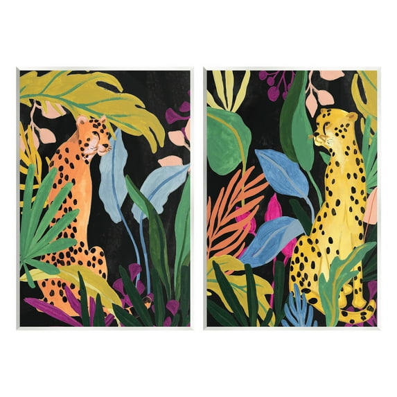 Stupell Industries Leopards & Tropical Leaves Animals & Insects Painting Unframed Art Print Wall Art, 10 x 15, Set of 2