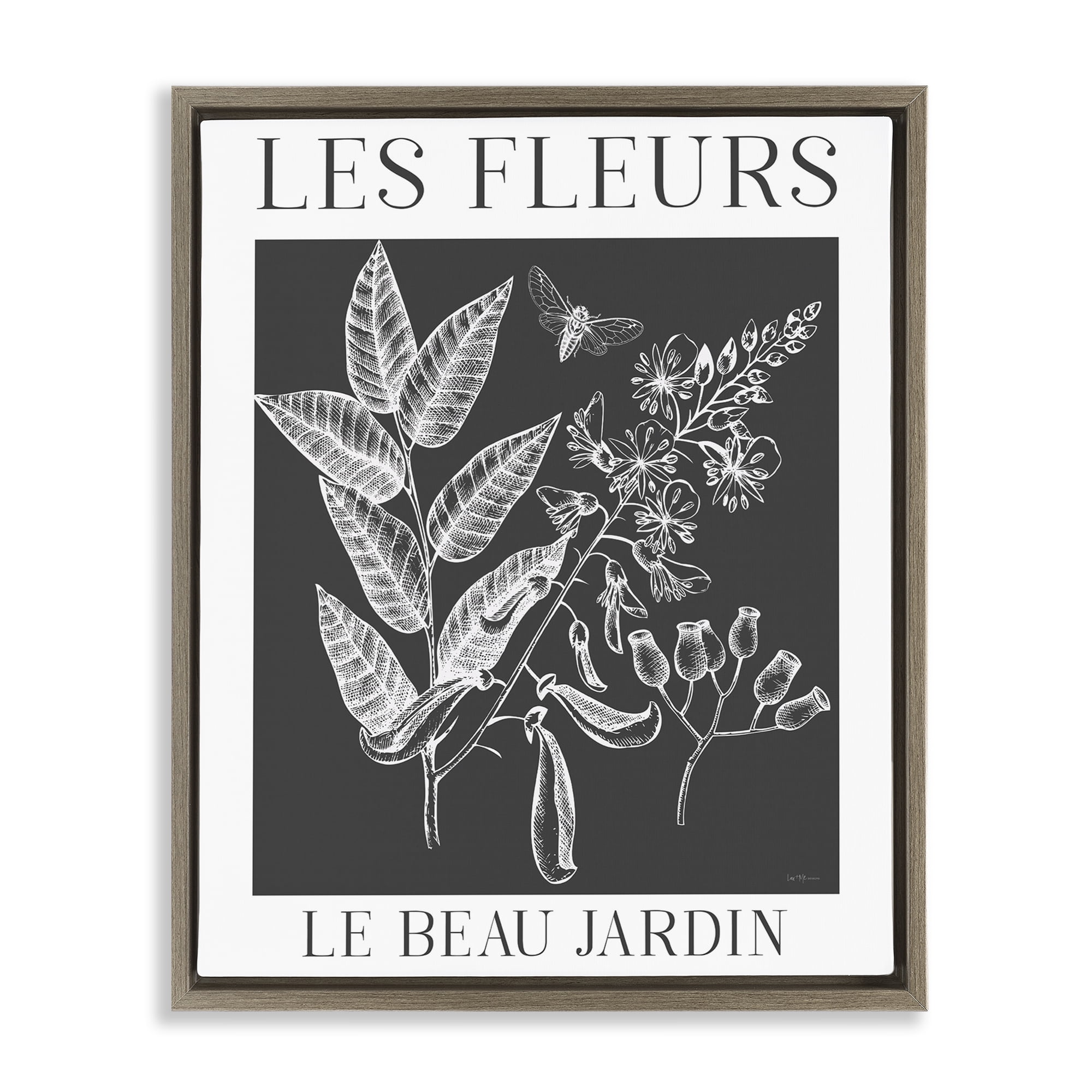 Stupell Industries Les Fleurs Black & White Contour Brown Framed Floater Canvas Wall Art, design by Lux + Me Designs