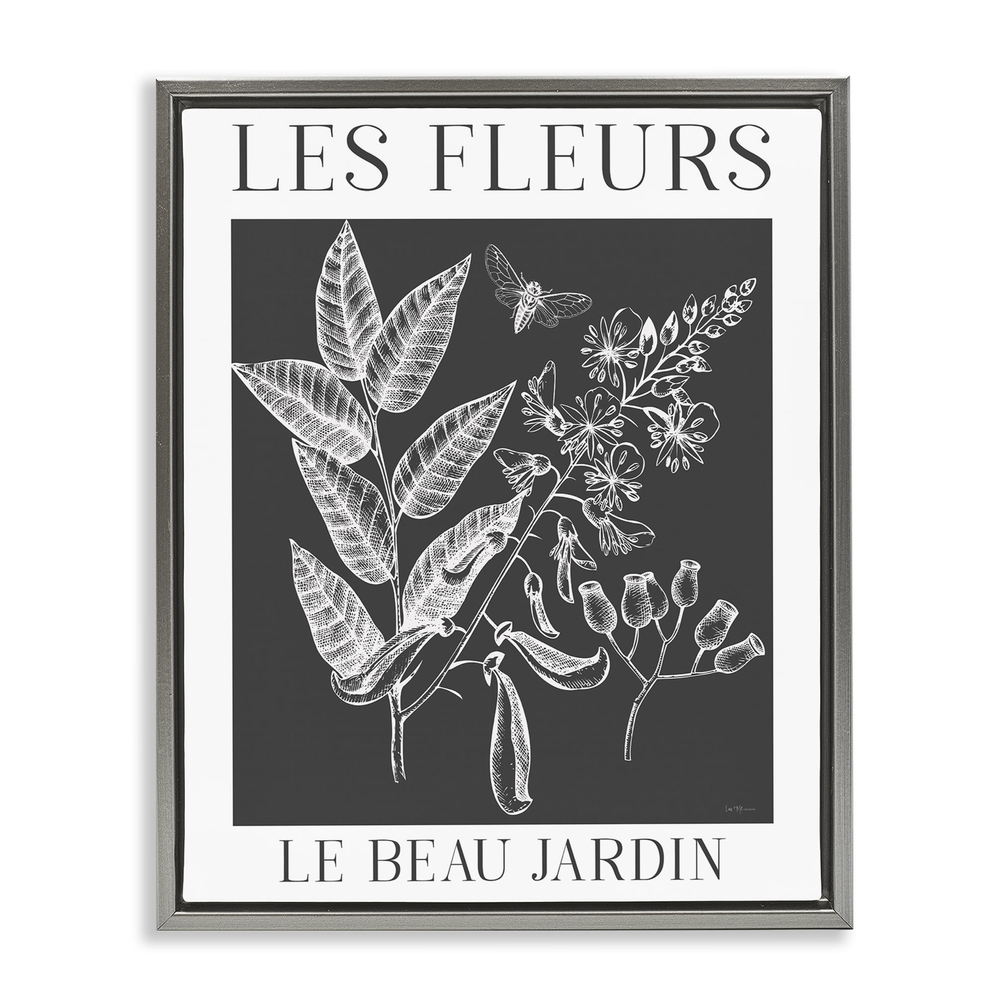 Stupell Industries Les Fleurs Black & White Contour Gray Framed Floater Canvas Wall Art, design by Lux + Me Designs