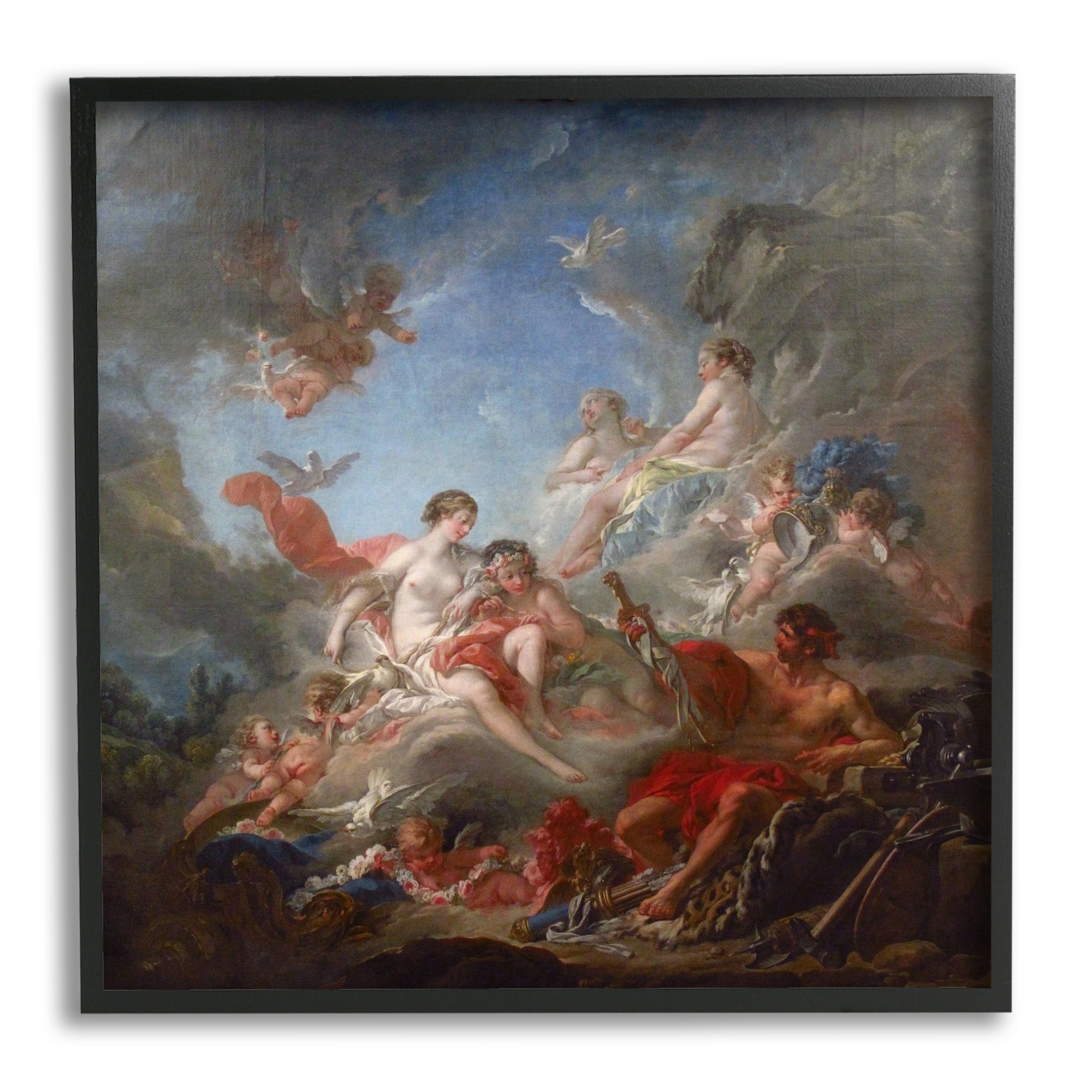 Stupell Industries Les Forges de Vulcain (1757) Francois Boucher Classic Painting Painting Black Framed Art Print Wall Art, Design by one1000paintings