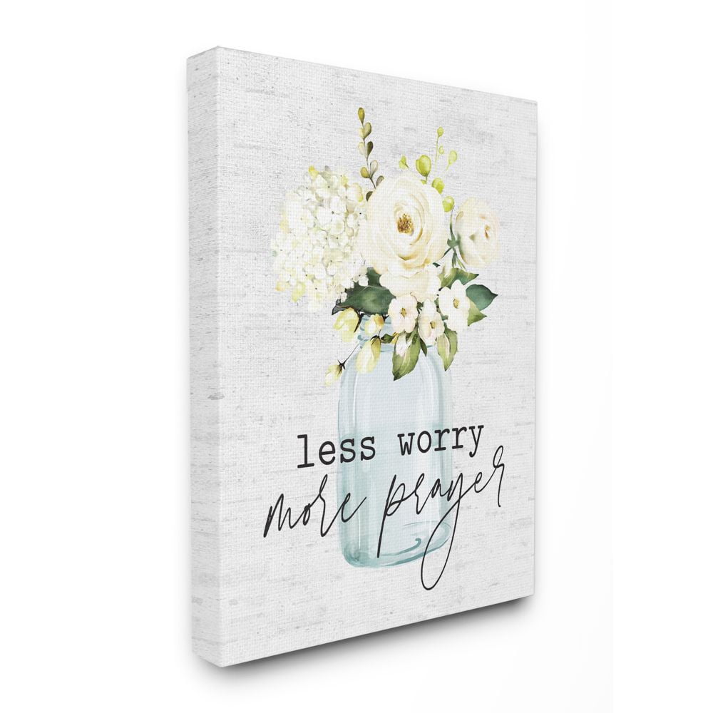 Stupell Industries Less Worry More Prayer Phrase Cottage Floral Bouquet Canvas Wall Art Design by Lettered and Lined