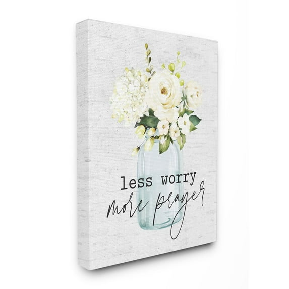 Stupell Industries Less Worry More Prayer Phrase Cottage Floral Bouquet Canvas Wall Art Design by Lettered and Lined, 30" x 40"