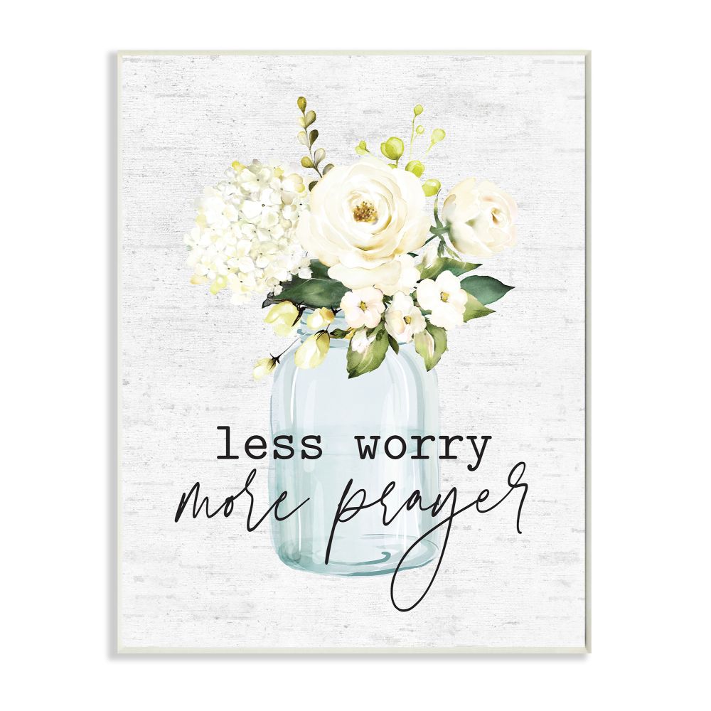 Stupell Industries Less Worry More Prayer Phrase Cottage Floral Bouquet Graphic Art Unframed Art Print Wall Art, 10x15, by Lettered and Lined
