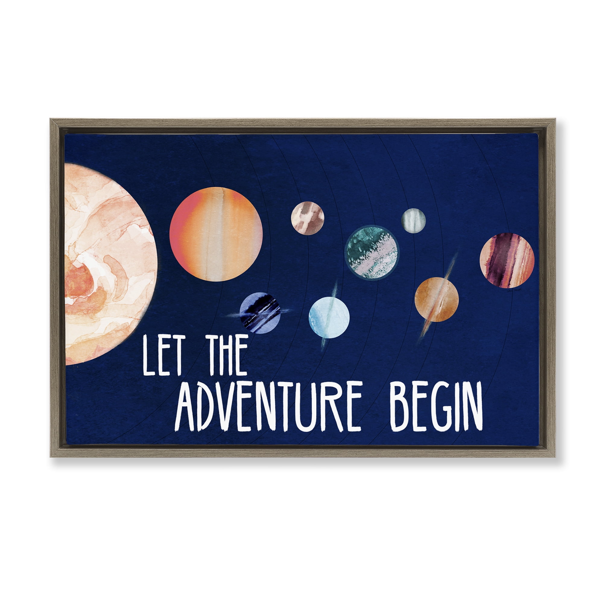 Stupell Industries Let Adventure Begin Astrology & Stars Painting Brown Floater Framed Canvas Art Print Wall Art, 25 x 17