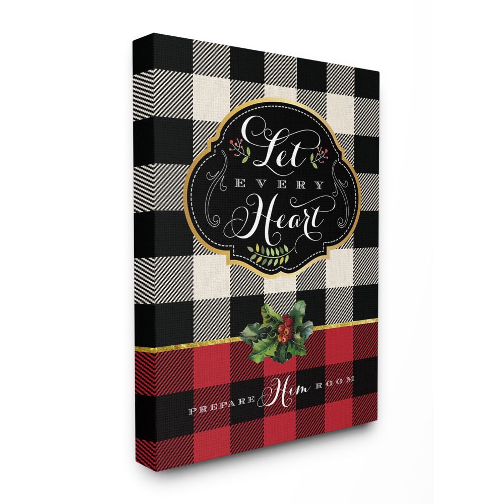 Stupell Industries Let Every Heart Plaid Holiday Christmas Word DesignCanvas Wall Art By Artist Tammy Apple