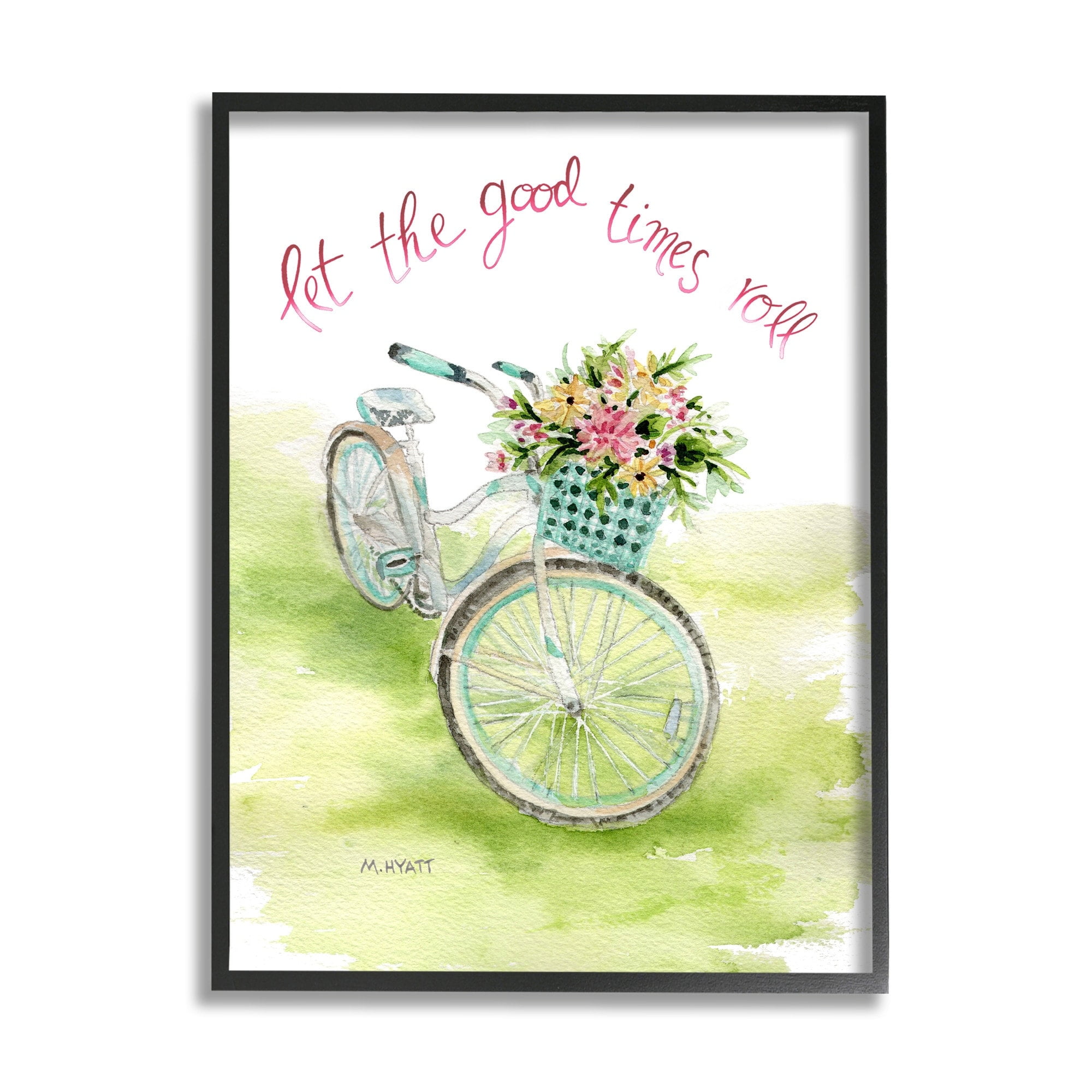 Stupell Industries Let Good Times Roll Phrase Blue Floral Bike Black Framed, 11 x 14, Design by Melissa Hyatt LLC