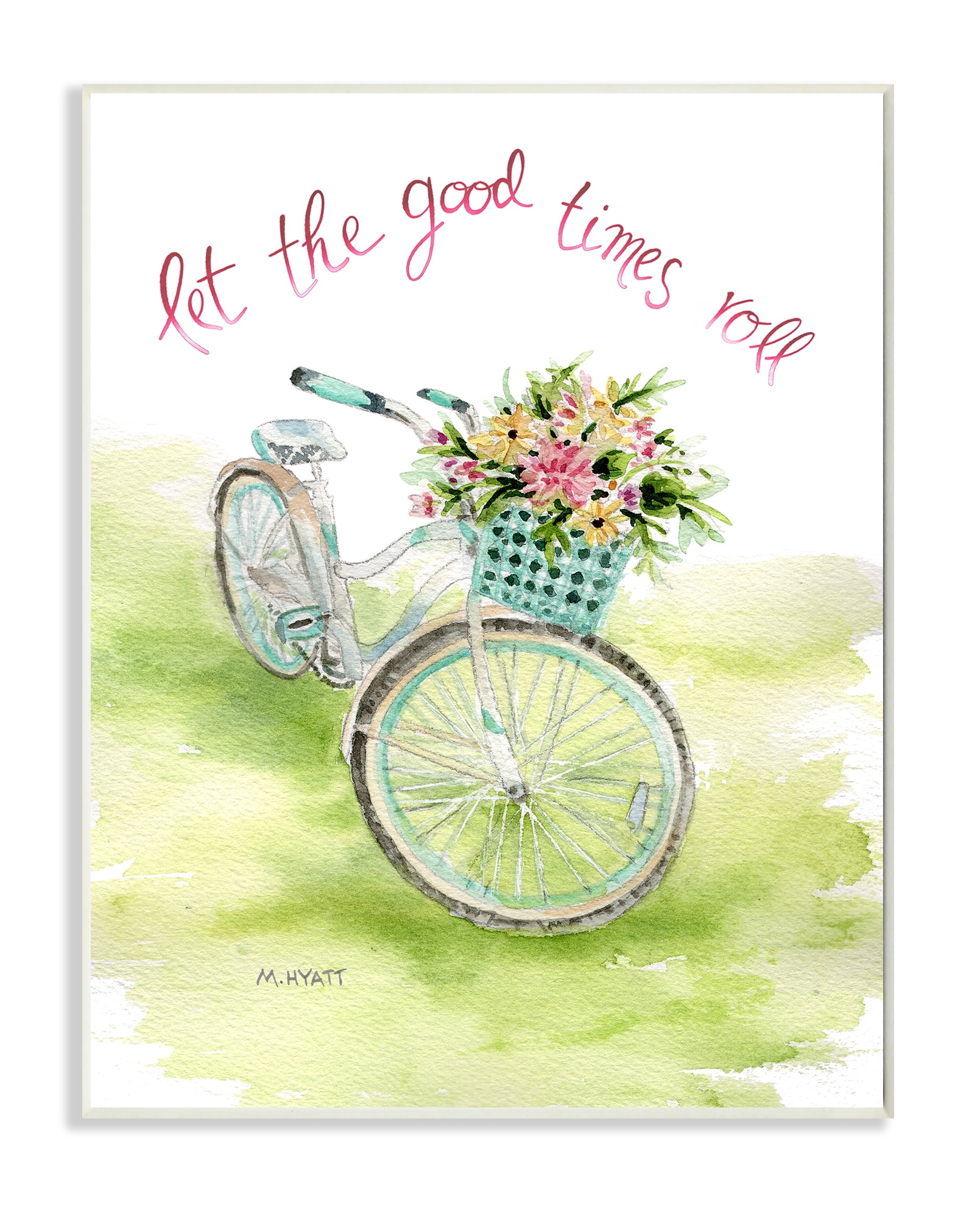 Stupell Industries Let Good Times Roll Phrase Blue Floral Bike Wall Plaque, 10 x 15, Design by Melissa Hyatt LLC