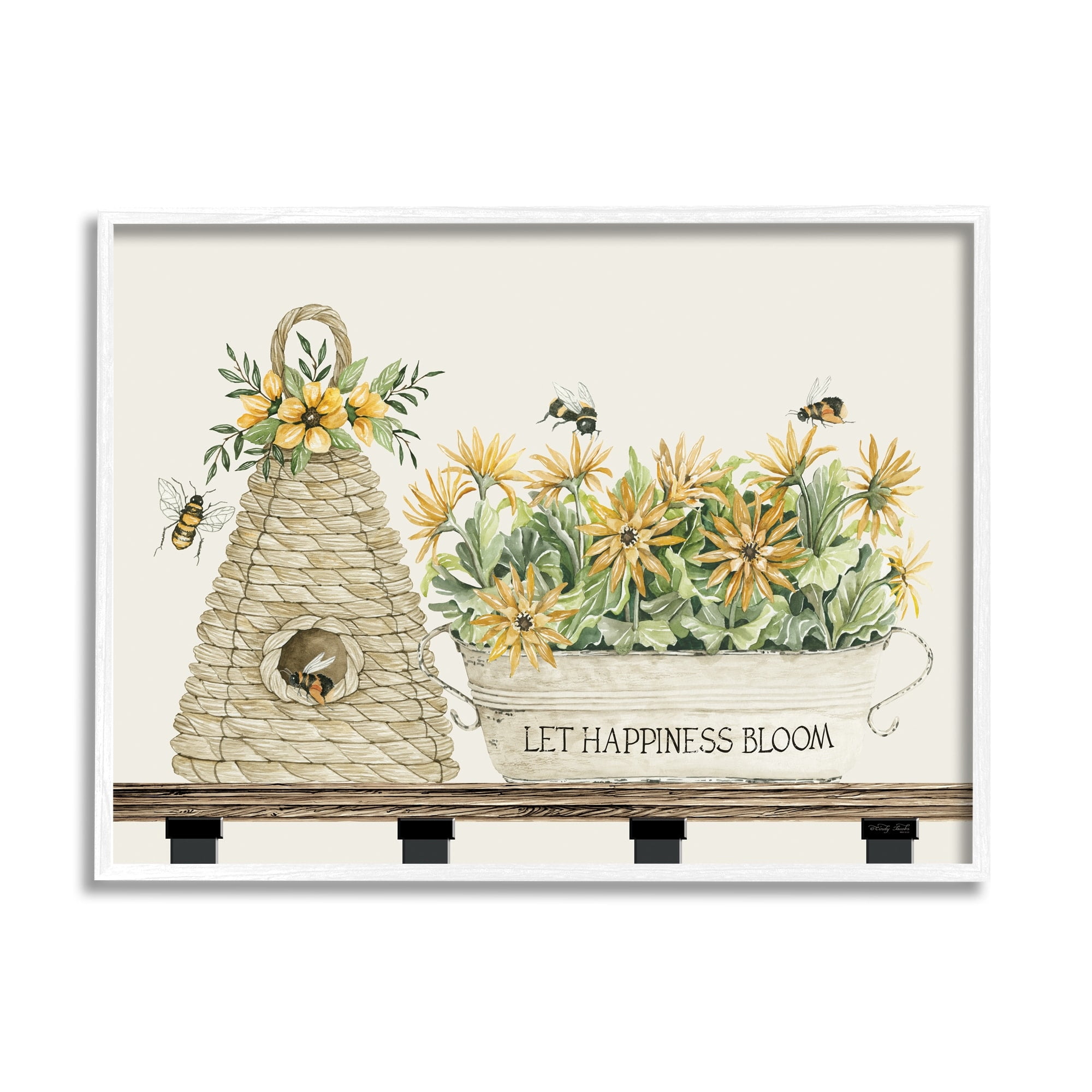 Stupell Industries Let Happiness Bloom Beehive Nest Daisy Flowers Nest ,14 x 11, Design by Cindy Jacobs