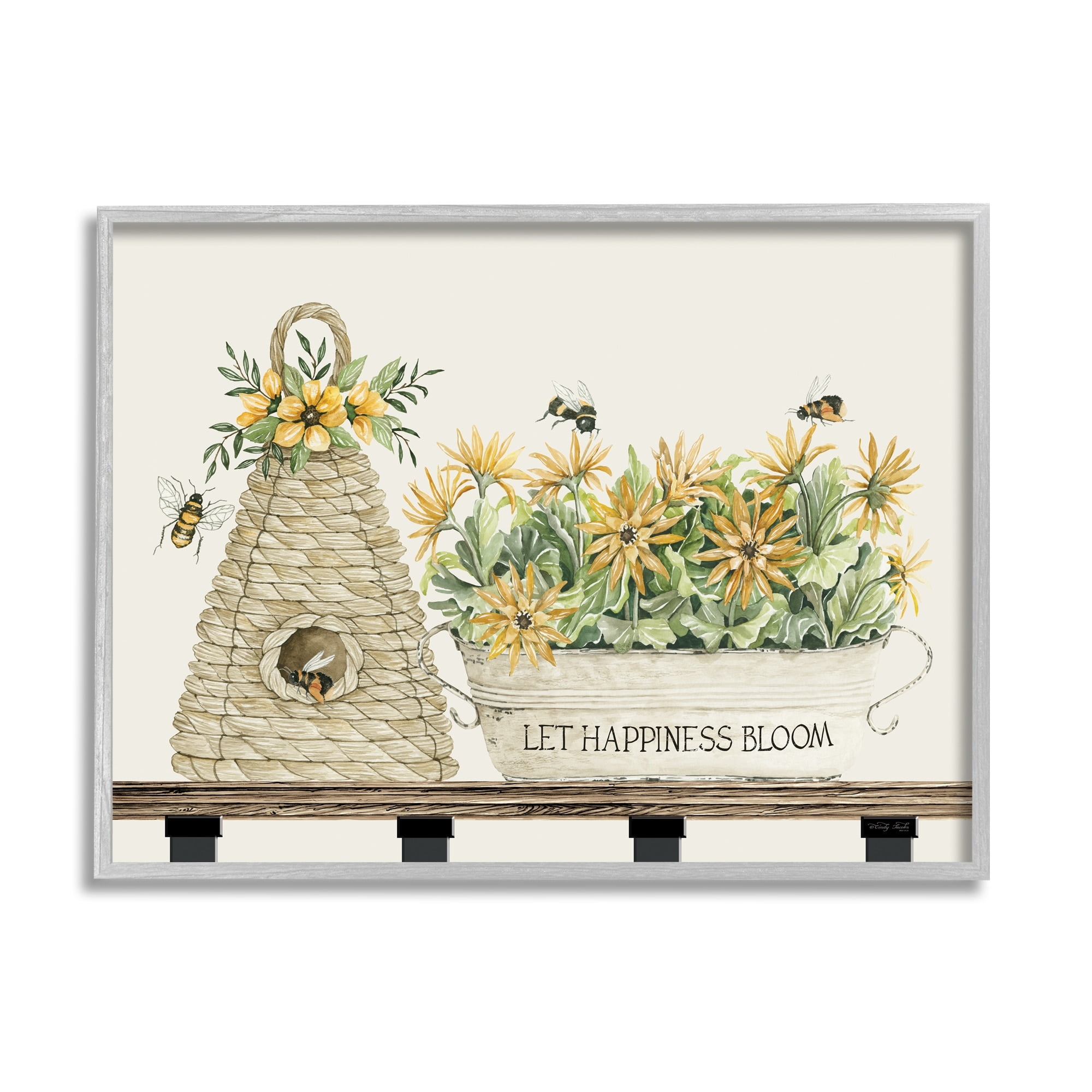Stupell Industries Let Happiness Bloom Beehive Nest Daisy Flowers Nest ,30 x 24, Design by Cindy Jacobs