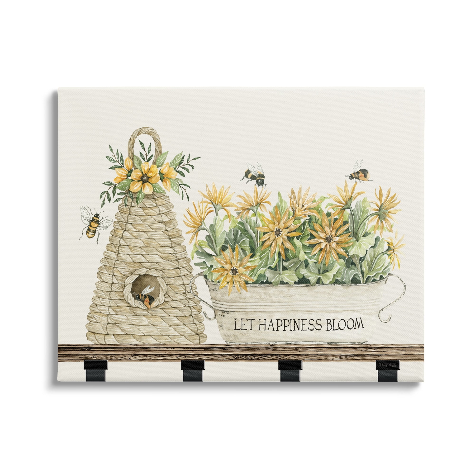 Stupell Industries Let Happiness Bloom Beehive Nest Daisy Flowers Nest ,48 x 36, Design by Cindy Jacobs