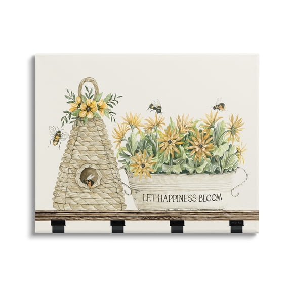 Stupell Industries Let Happiness Bloom Beehive Nest Daisy Flowers Nest ,48 x 36, Design by Cindy Jacobs