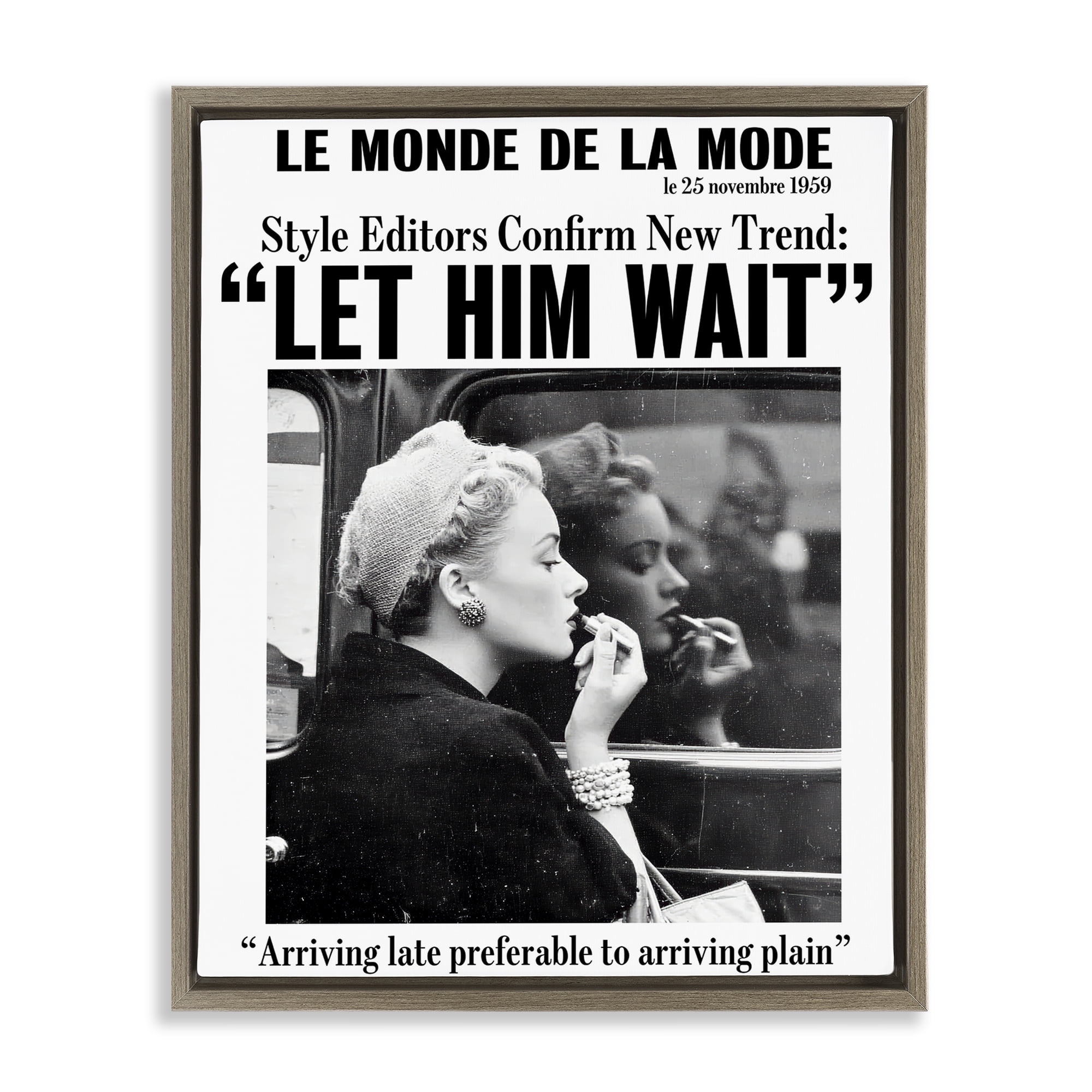 Stupell Industries Let Him Wait Advice Brown Framed Floater Canvas Wall Art, design by Annabelle Hall
