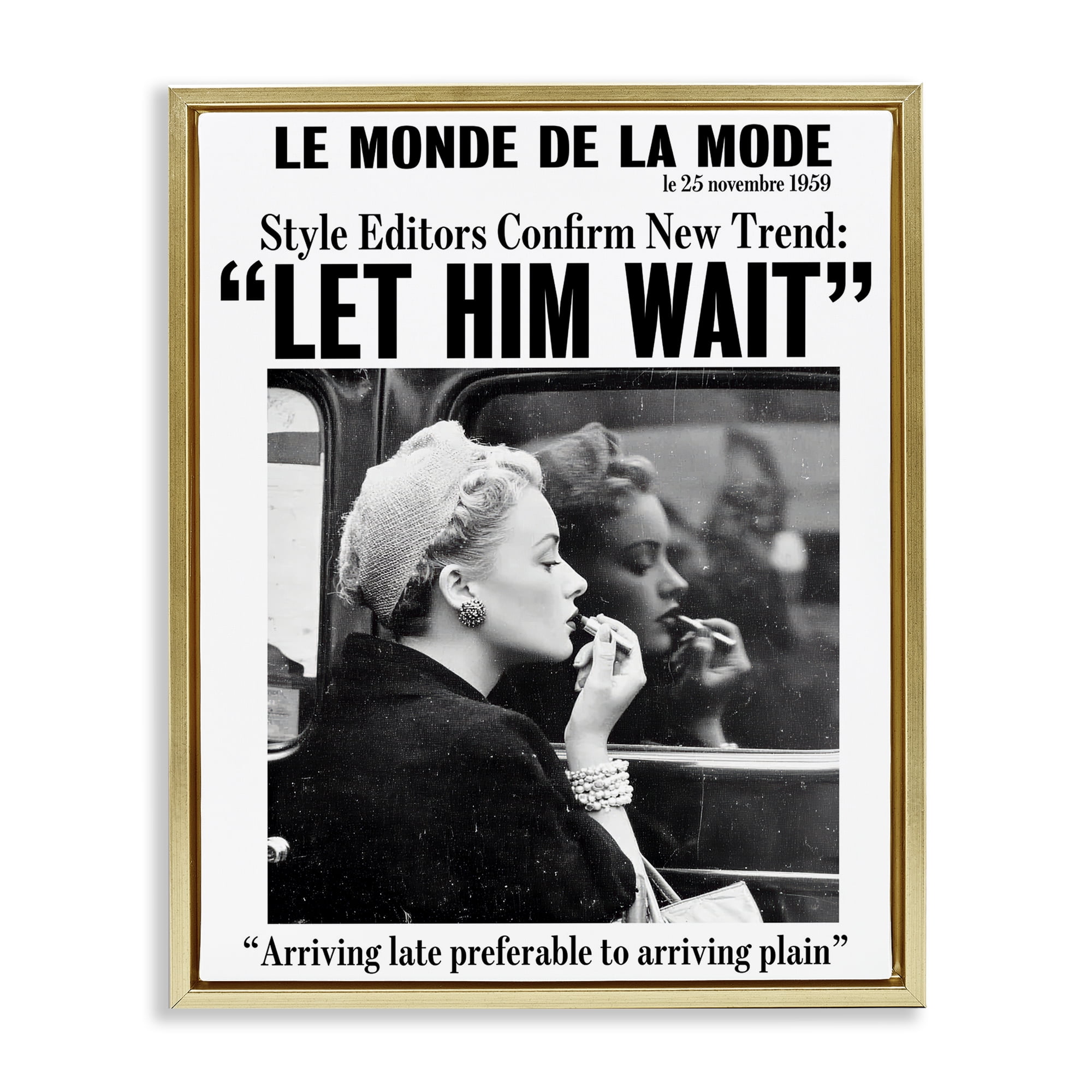 Stupell Industries Let Him Wait Advice Gold Framed Floater Canvas Wall Art, design by Annabelle Hall