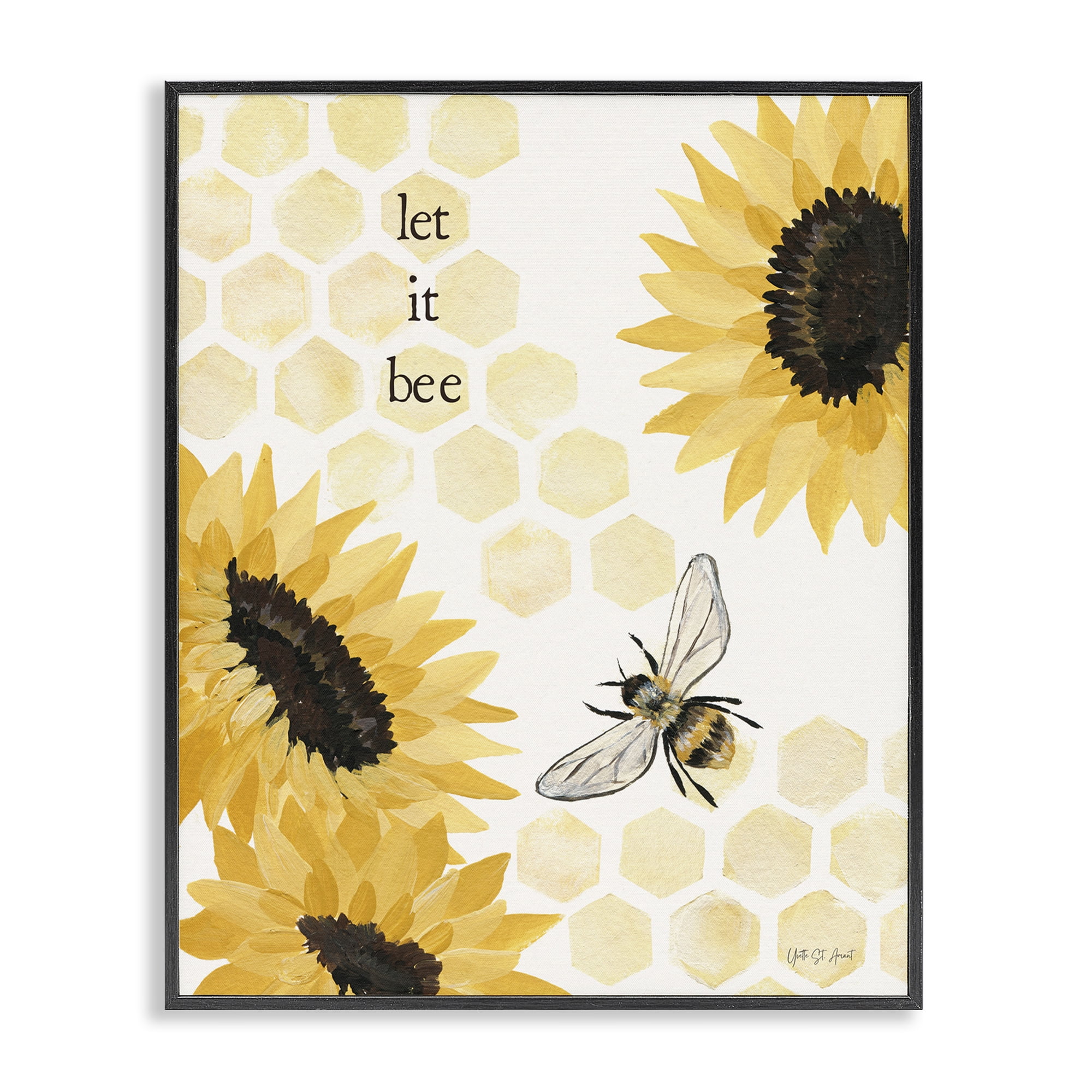 Stupell Industries Let It Bee Honeycomb Botanical & Floral Painting Black Framed Art Print Wall Art, 24 x 30