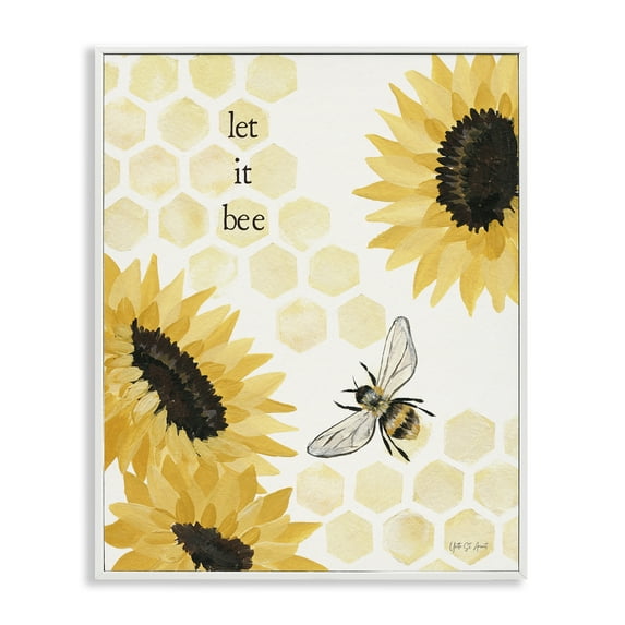 Stupell Industries Let It Bee Honeycomb Botanical & Floral Painting White Framed Art Print Wall Art, 24 x 30
