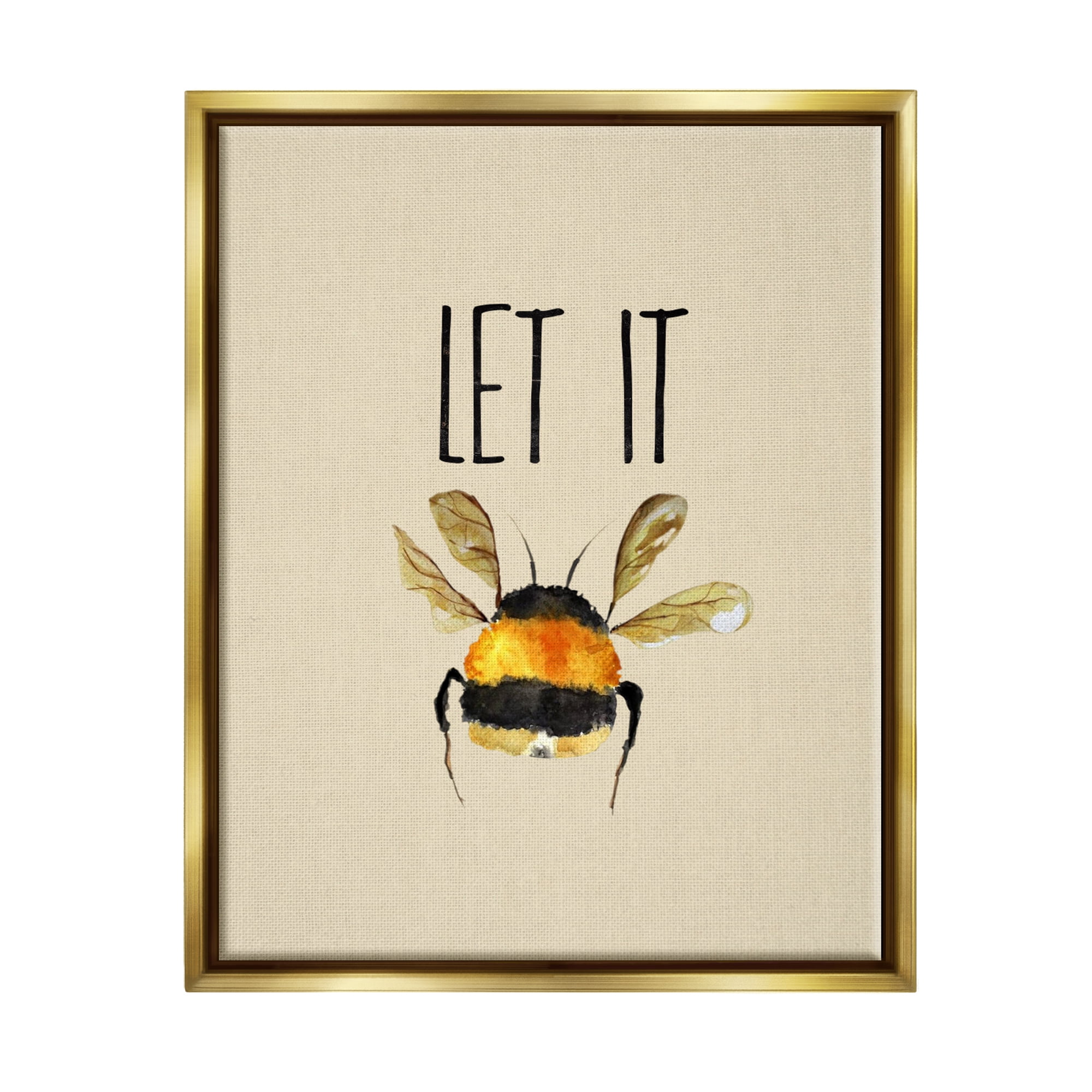 Stupell Industries Let It Bee Insect Animals & Insects Painting Gold Floater Framed Canvas Art Print Wall Art, 17 x 21
