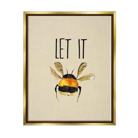 Stupell Industries Let It Bee Insect Animals & Insects Painting Gold Floater Framed Canvas Art Print Wall Art, 25 x 31