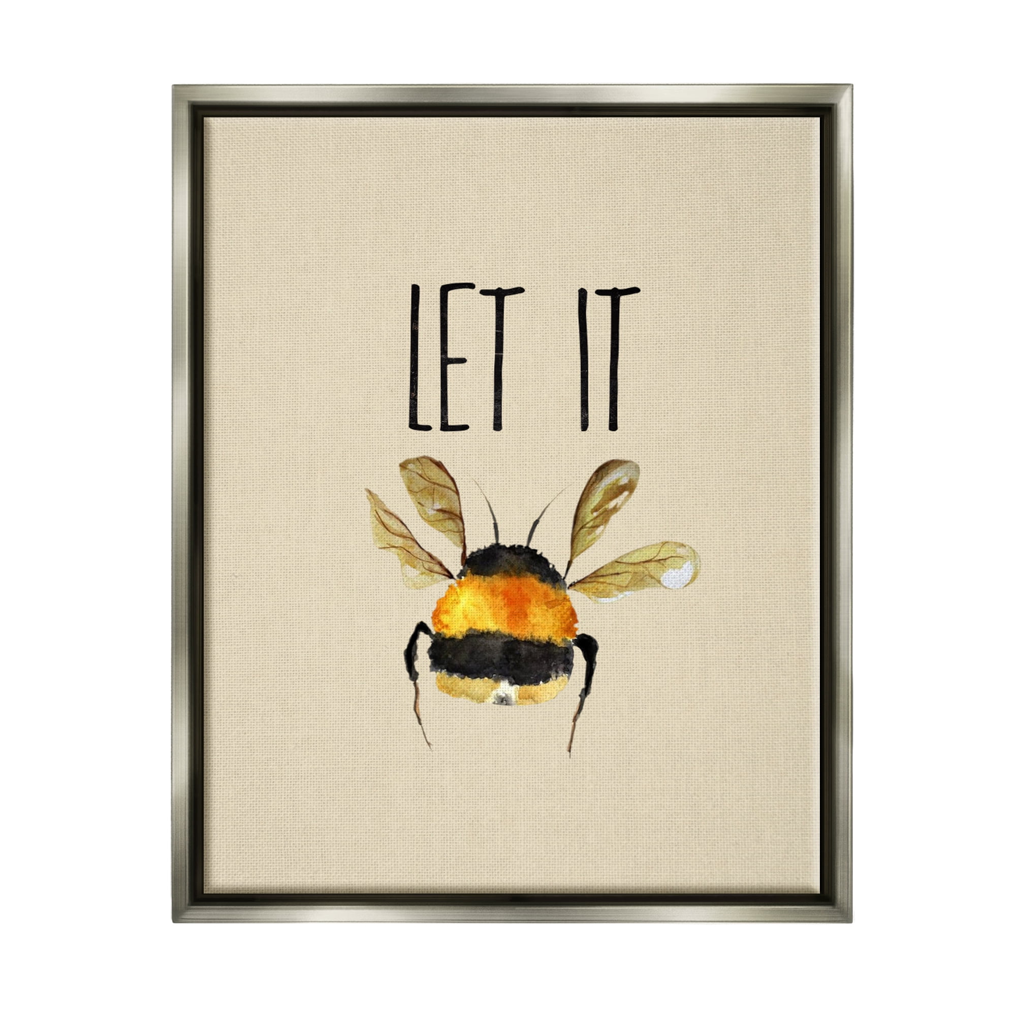 Stupell Industries Let It Bee Insect Animals & Insects Painting Gray Floater Framed Canvas Art Print Wall Art, 17 x 21