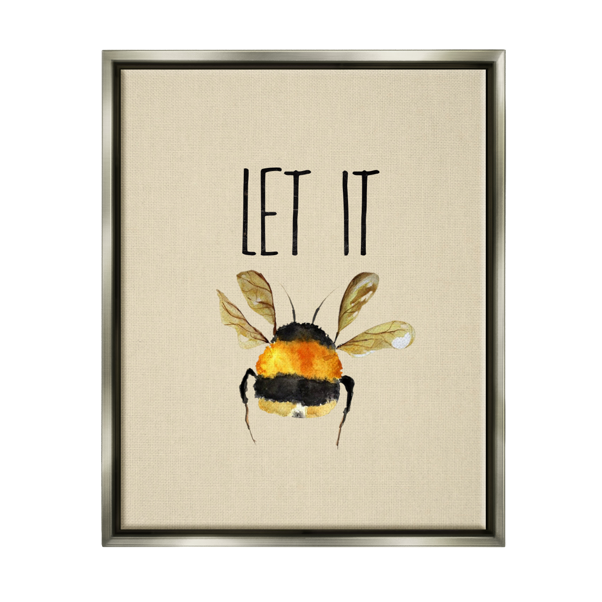 Stupell Industries Let It Bee Insect Animals & Insects Painting Gray Floater Framed Canvas Art Print Wall Art, 25 x 31