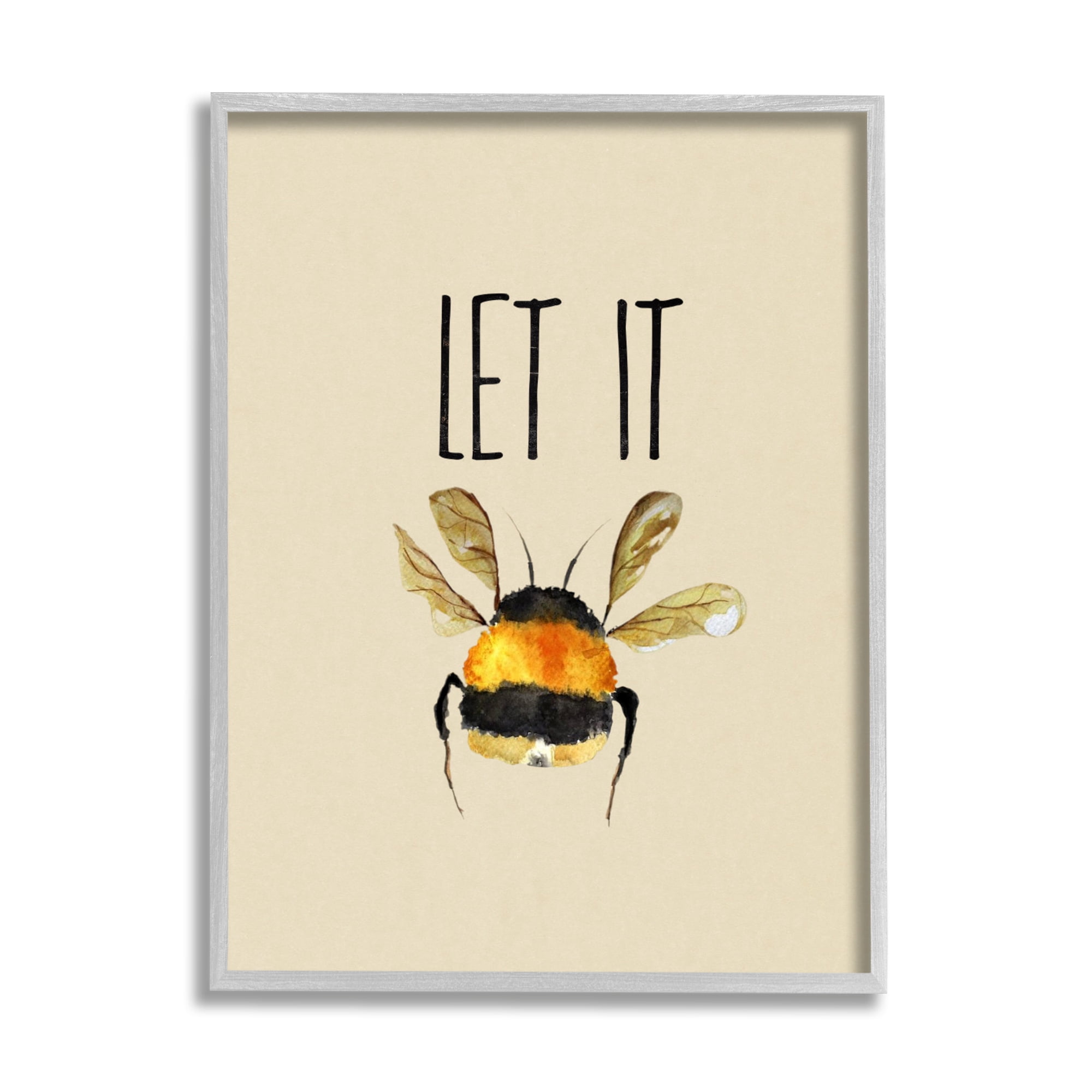Stupell Industries Let It Bee Insect Animals & Insects Painting Gray Framed Art Print Wall Art, 16 x 20
