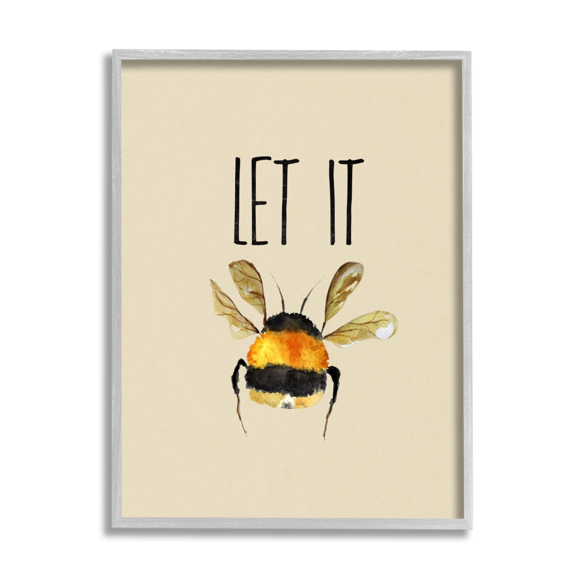 Stupell Industries Let It Bee Insect Animals & Insects Painting Gray Framed Art Print Wall Art, 24 x 30