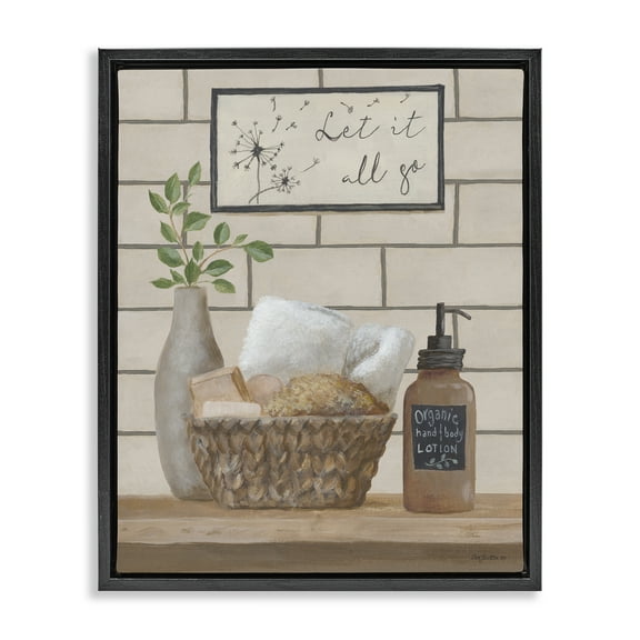 Stupell Industries Let It Go Bath Typography Painting Black Floater Framed Canvas Art Print Wall Art, 17 x 21