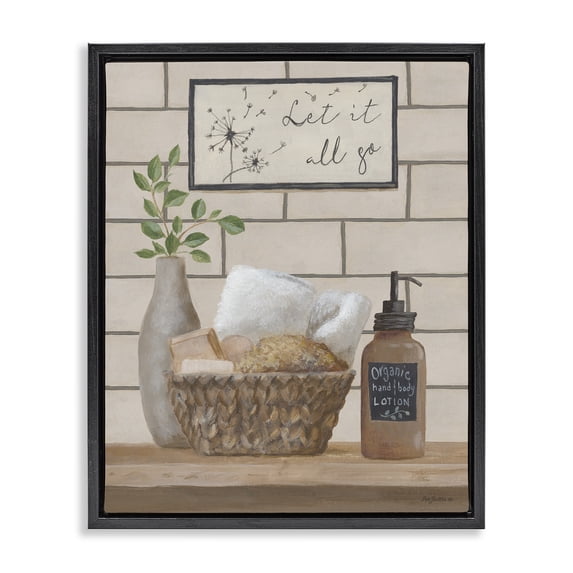 Stupell Industries Cottage Let It Go Bath Black Floating Frame Canvas Art, 25 x 31, by Pam Britton