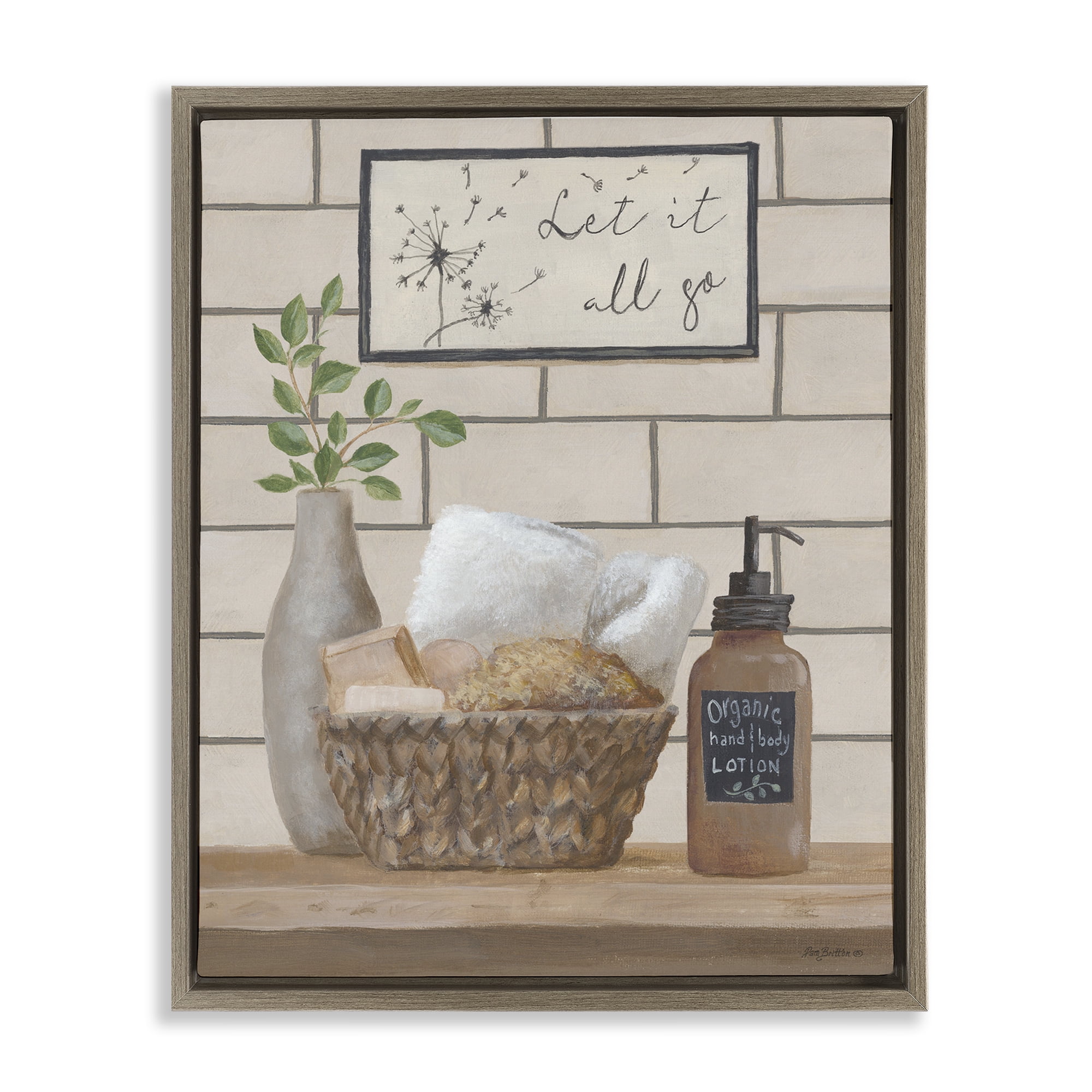 Stupell Industries Let It Go Bath Typography Painting Brown Floater Framed Canvas Art Print Wall Art, 25 x 31