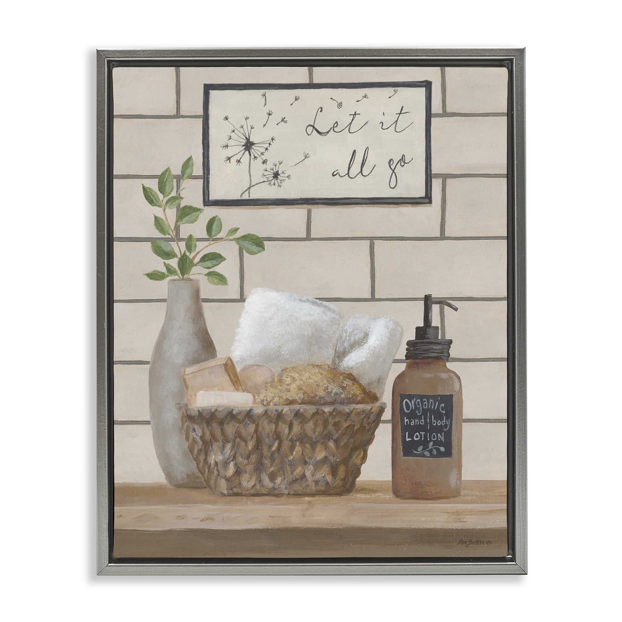 Stupell Industries Let It Go Bath Typography Painting Gray Floater Framed Canvas Art Print Wall Art, 25 x 31