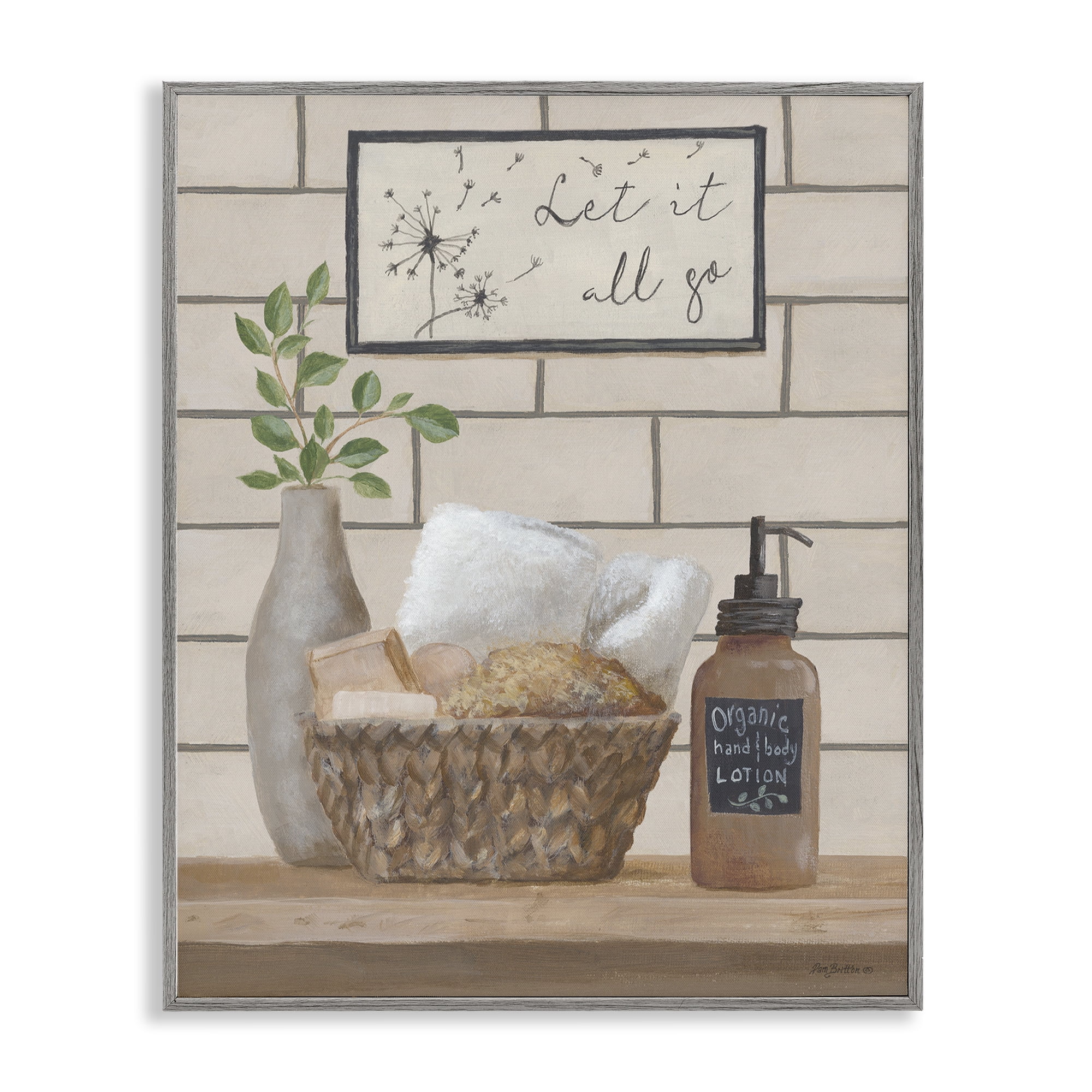 Stupell Industries Let It Go Bath Typography Painting Gray Framed Art Print Wall Art, 24 x 30