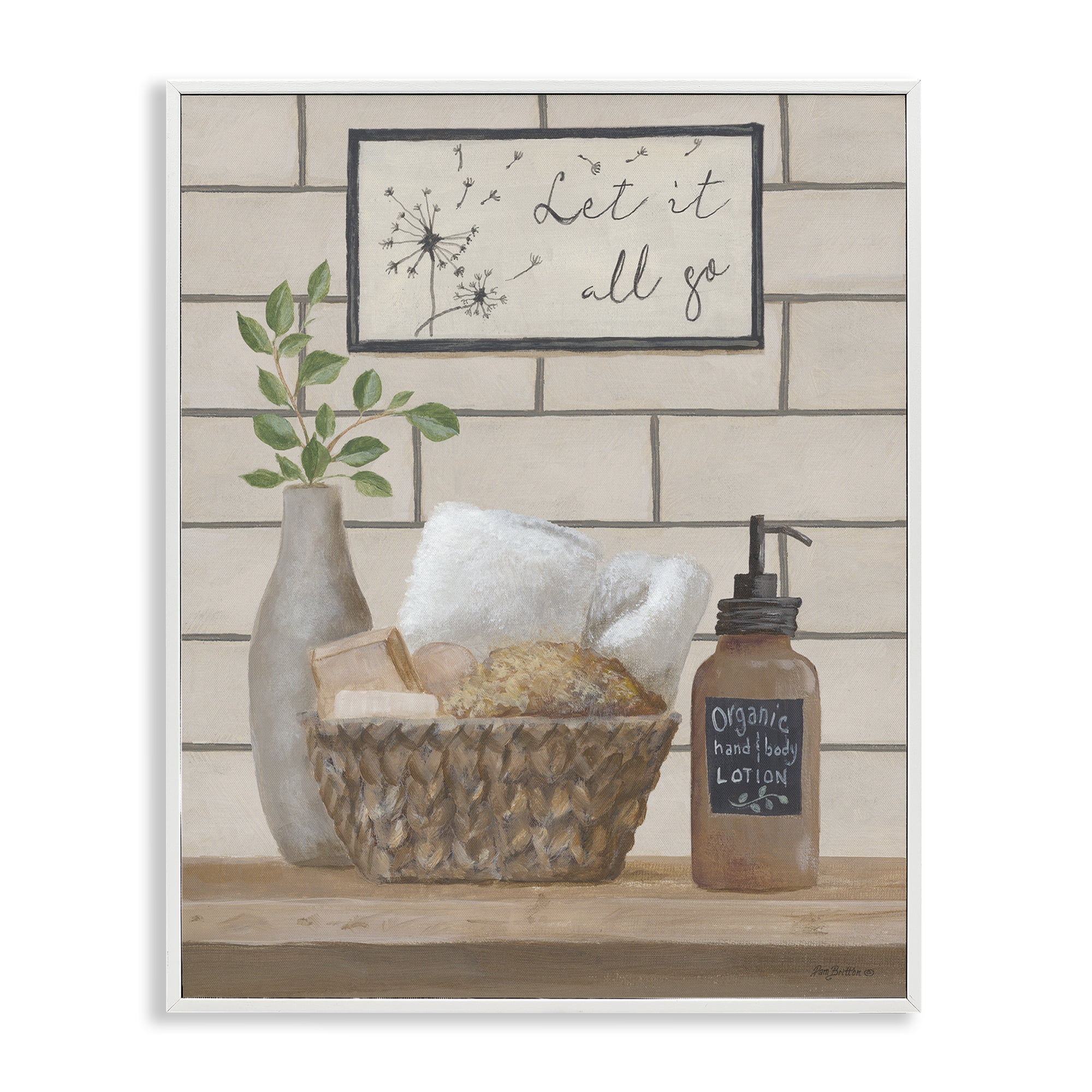 Stupell Industries Let It Go Bath Typography Painting White Framed Art Print Wall Art, 16 x 20