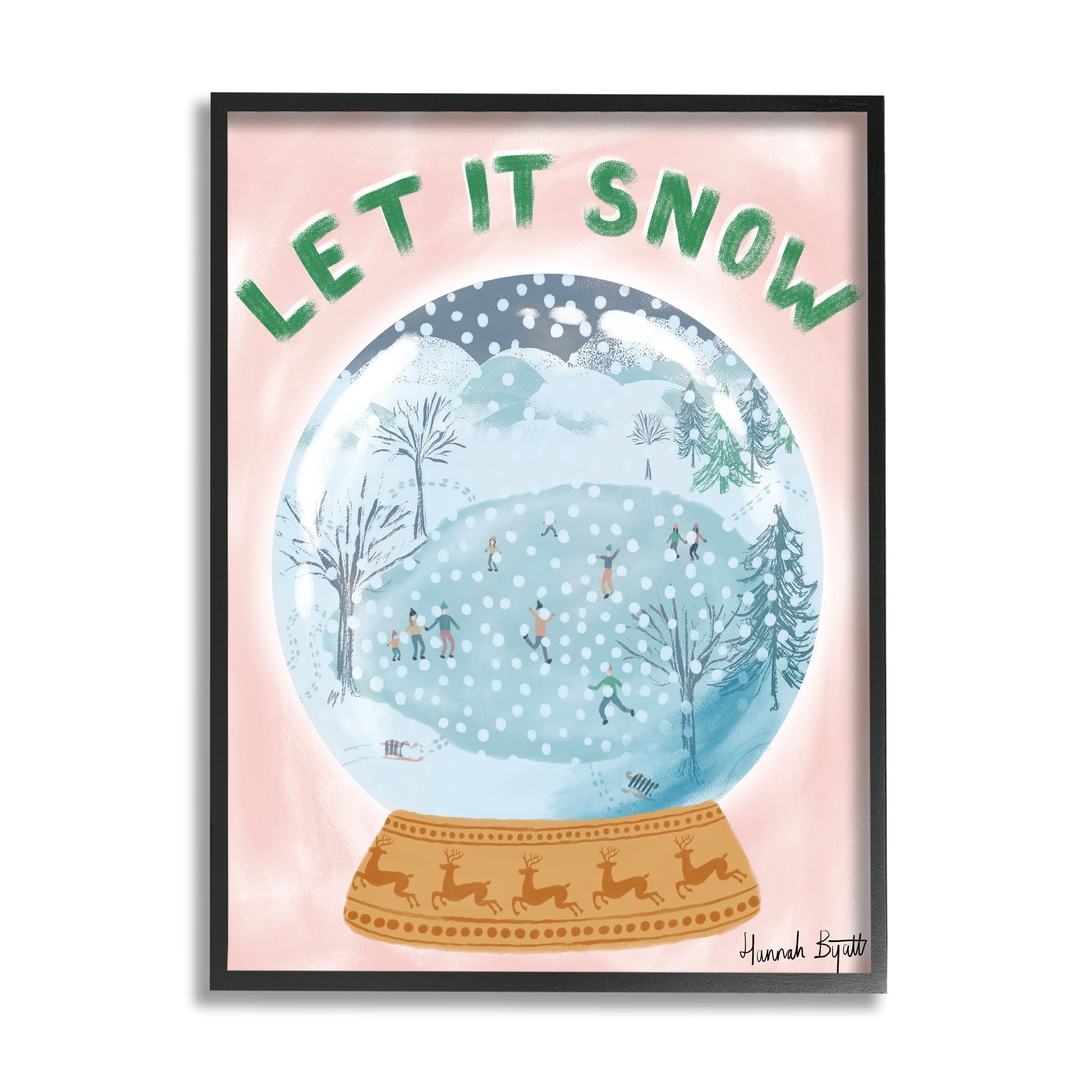 Stupell Industries Let It Snow Globe Holiday Painting Black Framed Art Print Wall Art, 16 x 20