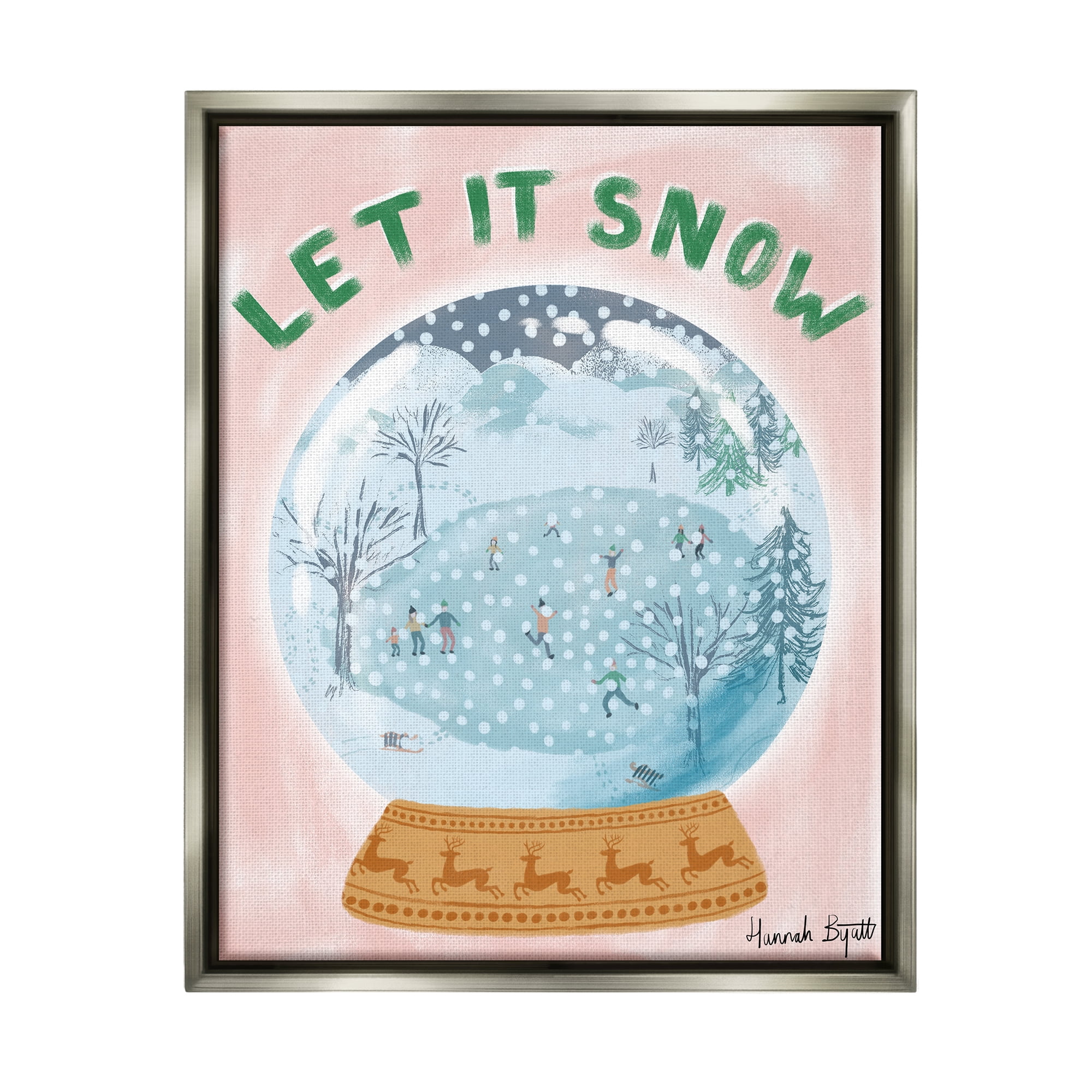 Stupell Industries Let It Snow Globe Holiday Painting Gray Floater Framed Art Print Wall Art, 17 x 21