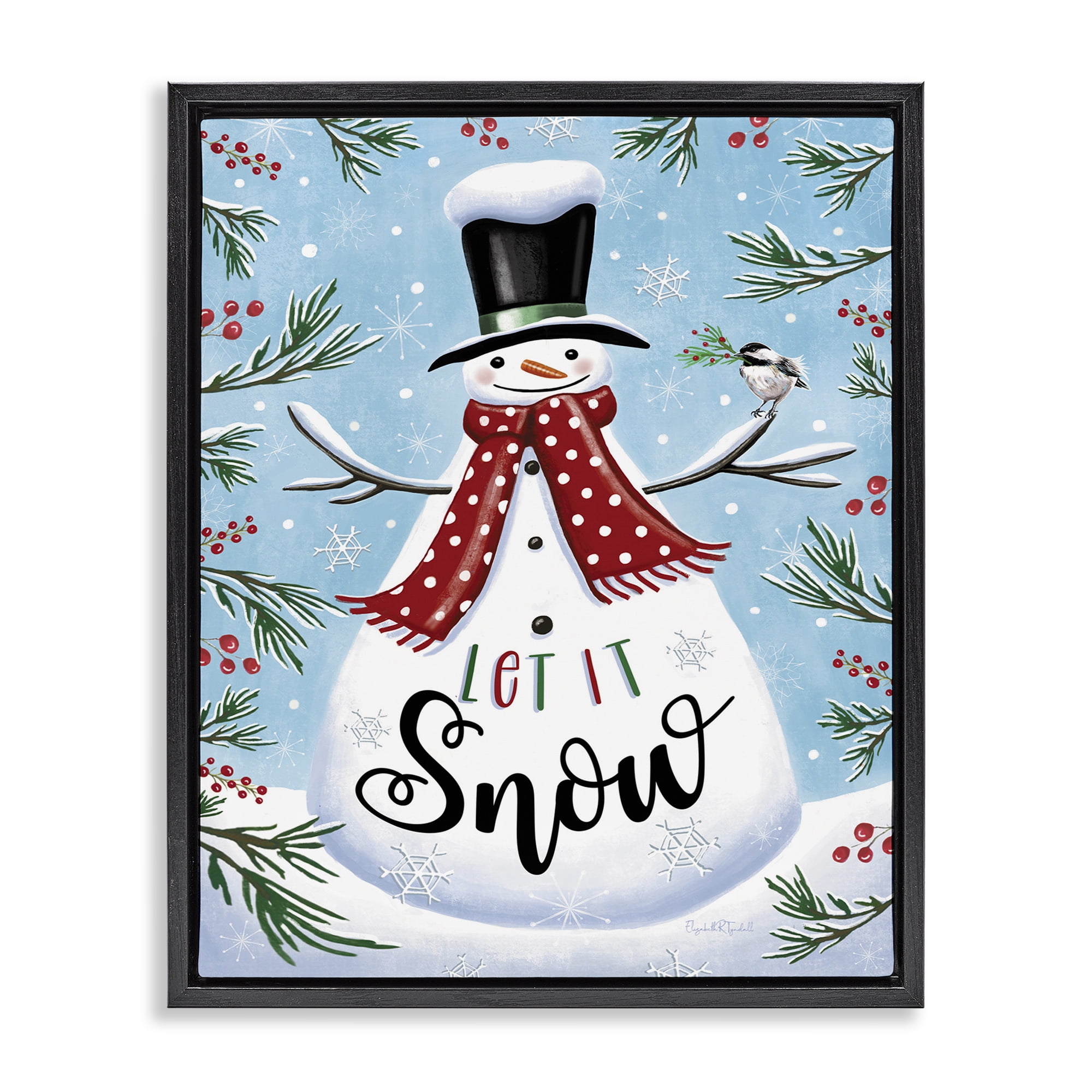 Stupell Industries Let It Snow Phrase Holiday Painting Black Floater Framed Art Print Wall Art, 25 x 31
