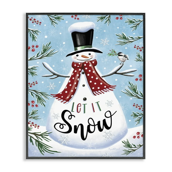 Stupell Industries Let It Snow Phrase Holiday Painting Black Framed Art Print Wall Art, 11 x 14