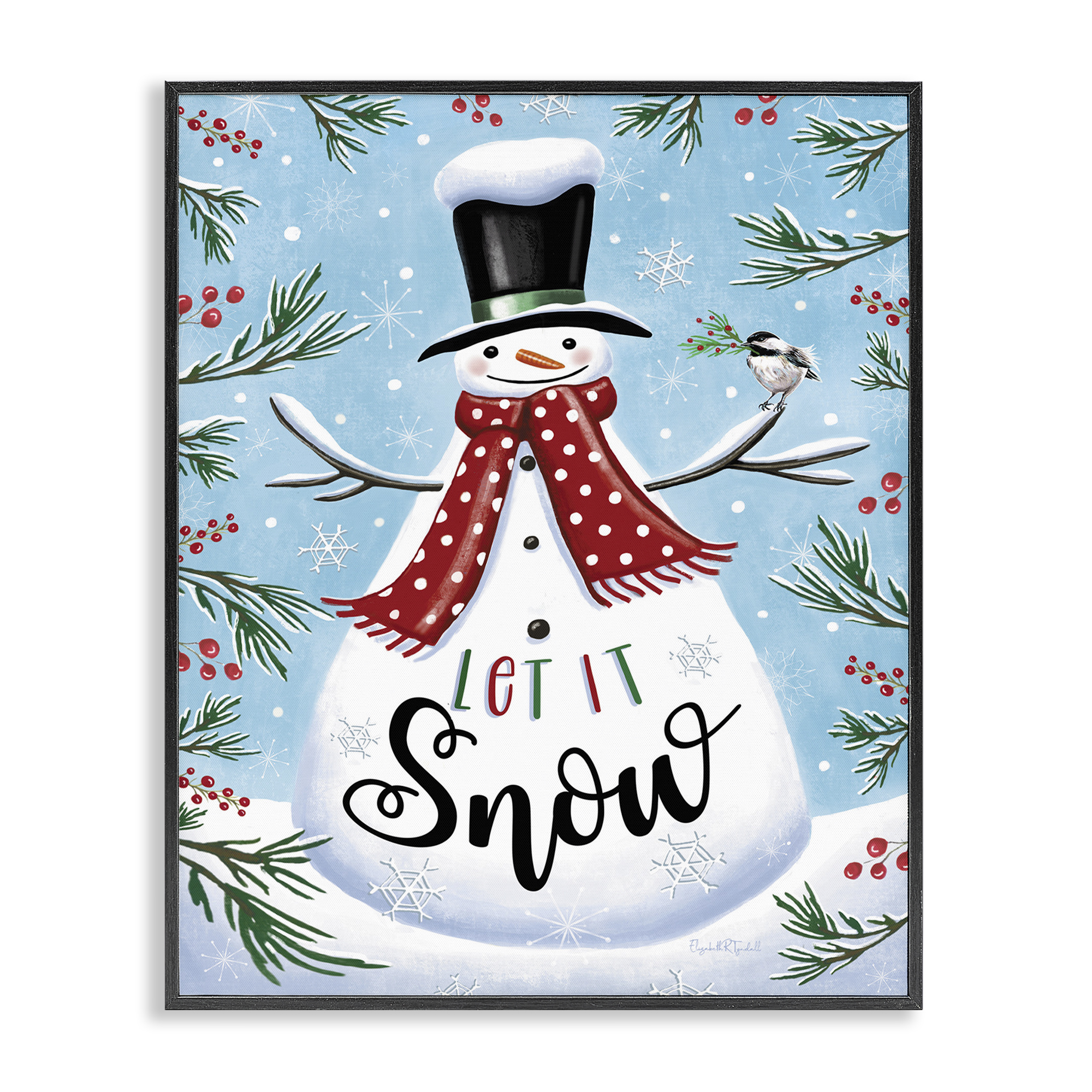 Stupell Industries Let It Snow Phrase Holiday Painting Black Framed Art Print Wall Art, 16 x 20