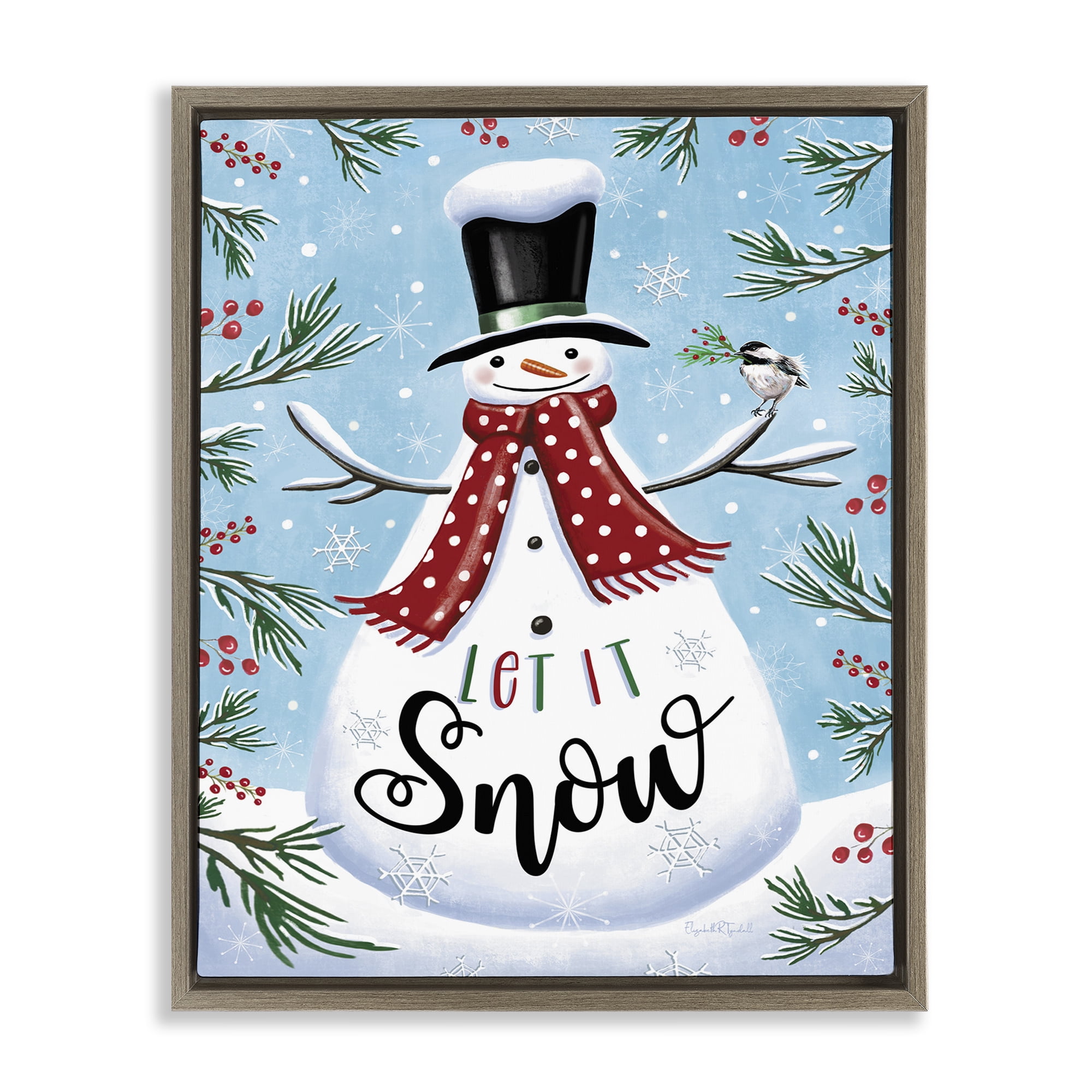Stupell Industries Let It Snow Phrase Holiday Painting Brown Floater Framed Art Print Wall Art, 17 x 21