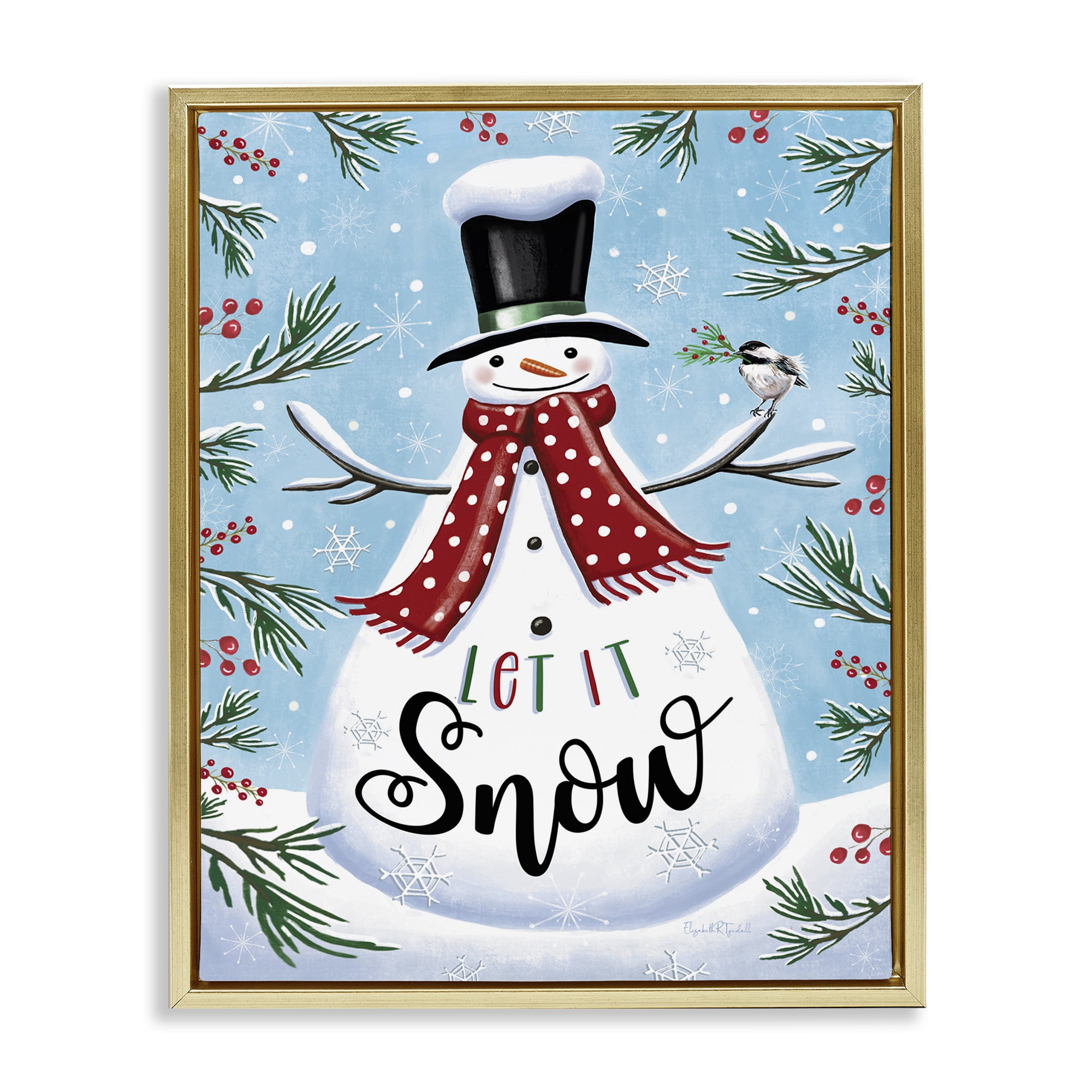 Stupell Industries Let It Snow Phrase Holiday Painting Gold Floater Framed Art Print Wall Art, 25 x 31