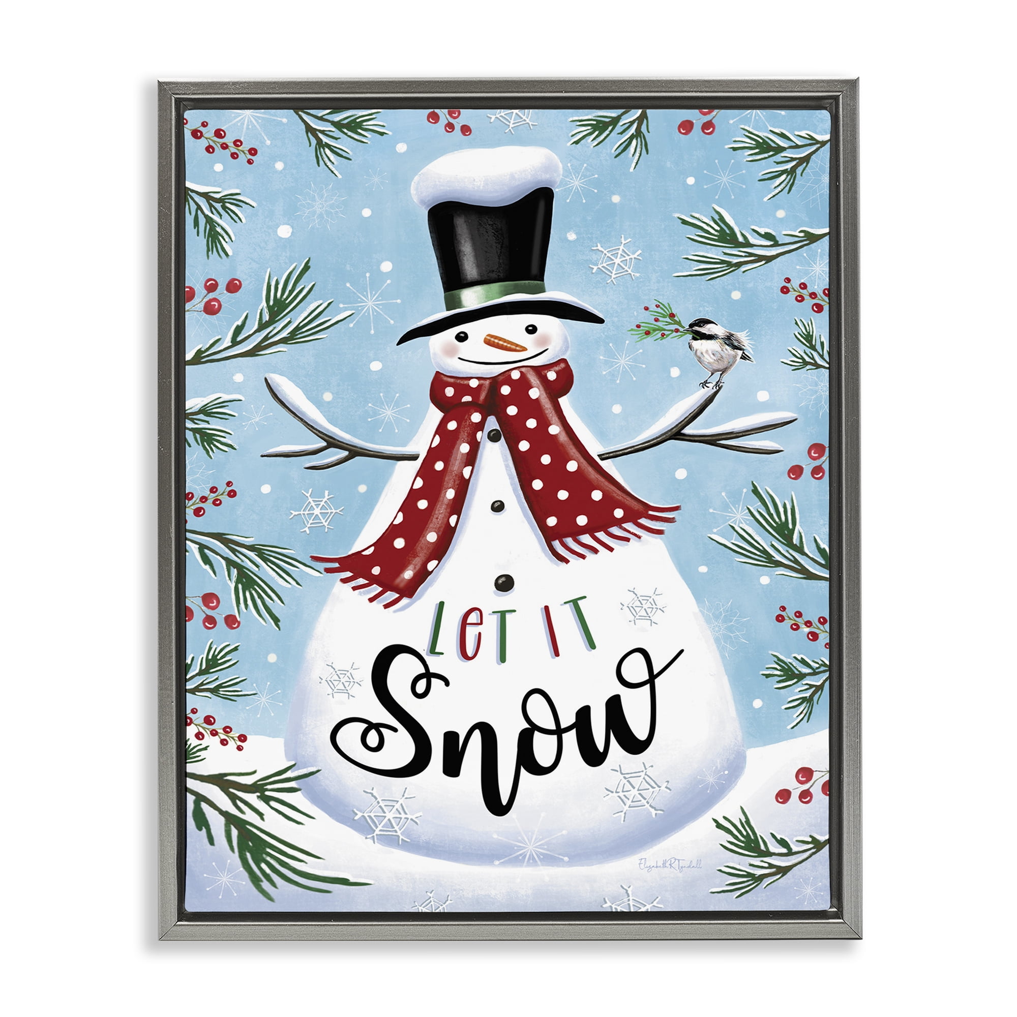 Stupell Industries Let It Snow Phrase Holiday Painting Gray Floater Framed Art Print Wall Art, 25 x 31