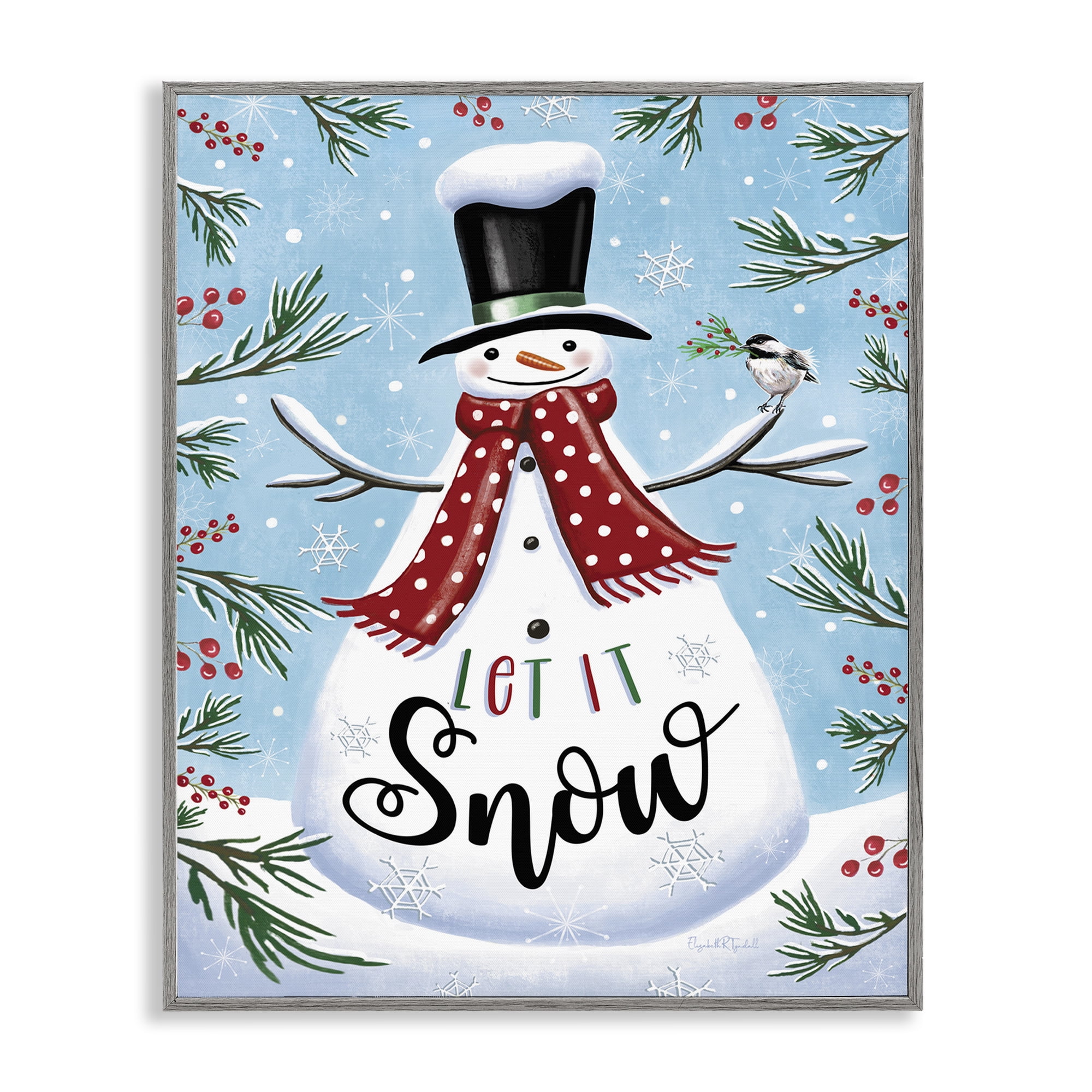 Stupell Industries Let It Snow Phrase Holiday Painting Gray Framed Art Print Wall Art, 24 x 30