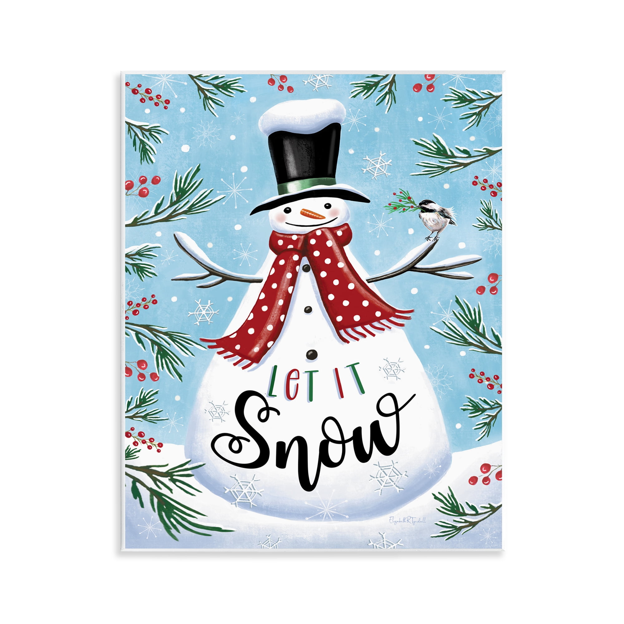 Stupell Industries Let It Snow Phrase Holiday Painting Unframed Art Print Wall Art, 11 x 14
