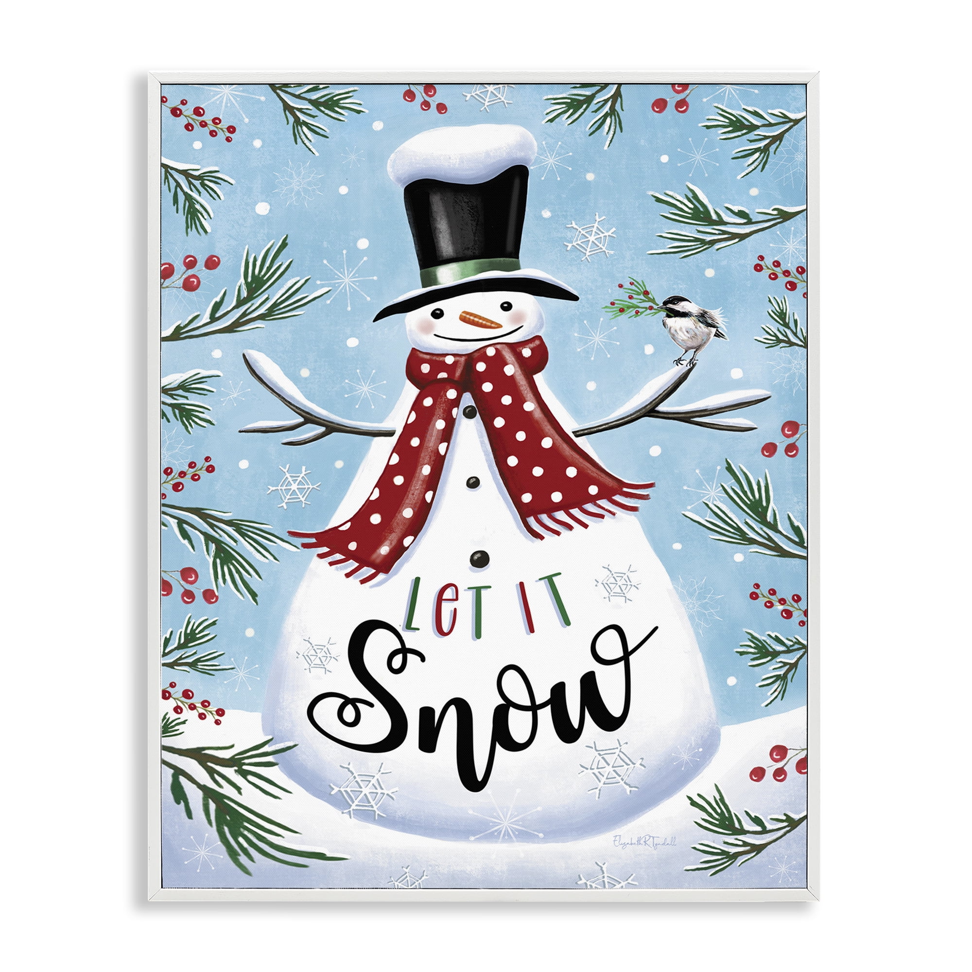 Stupell Industries Let It Snow Phrase Holiday Painting White Framed Art Print Wall Art, 24 x 30
