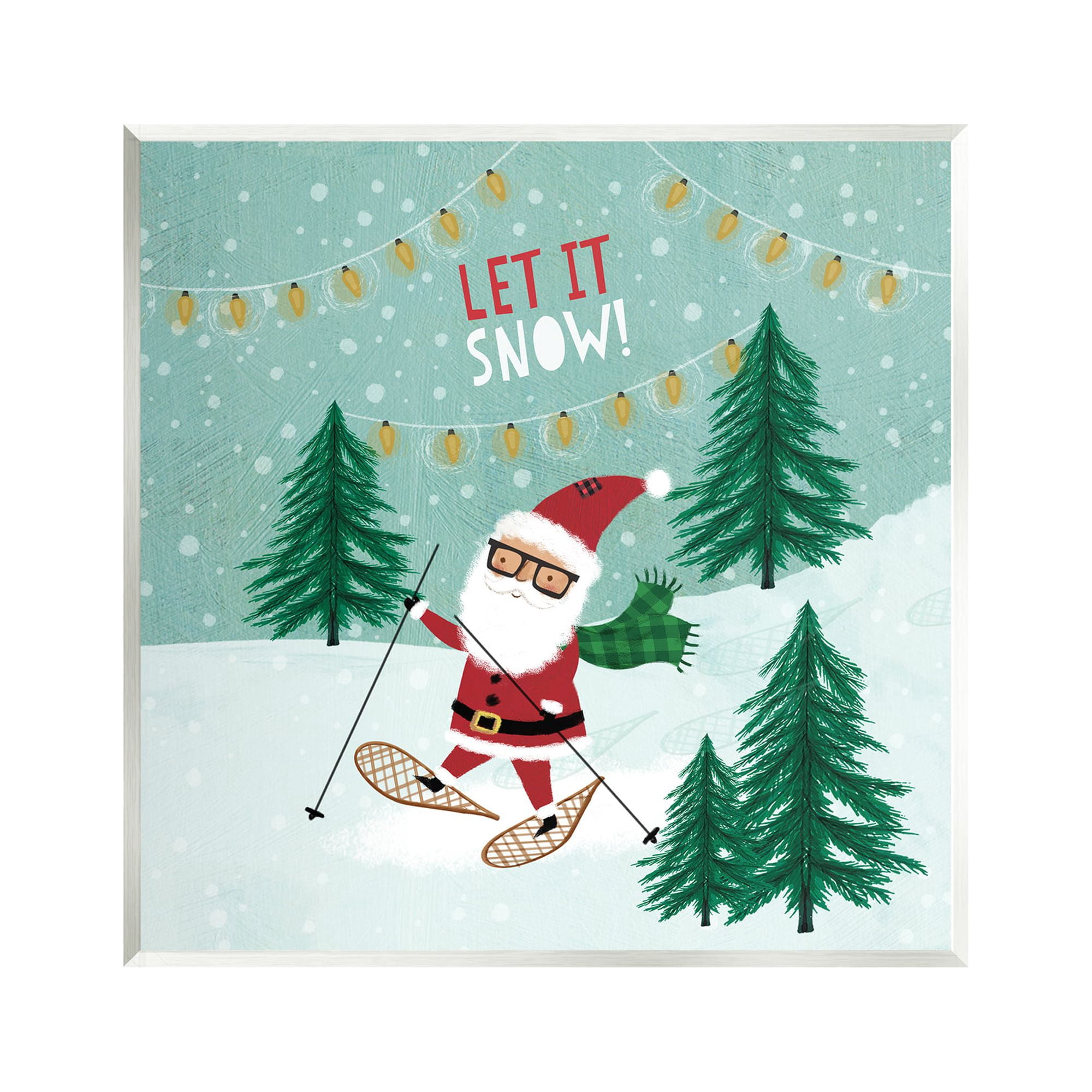 Stupell Industries Let It Snow Santa Snowshoeing Holiday Painting Unframed Art Print Wall Art